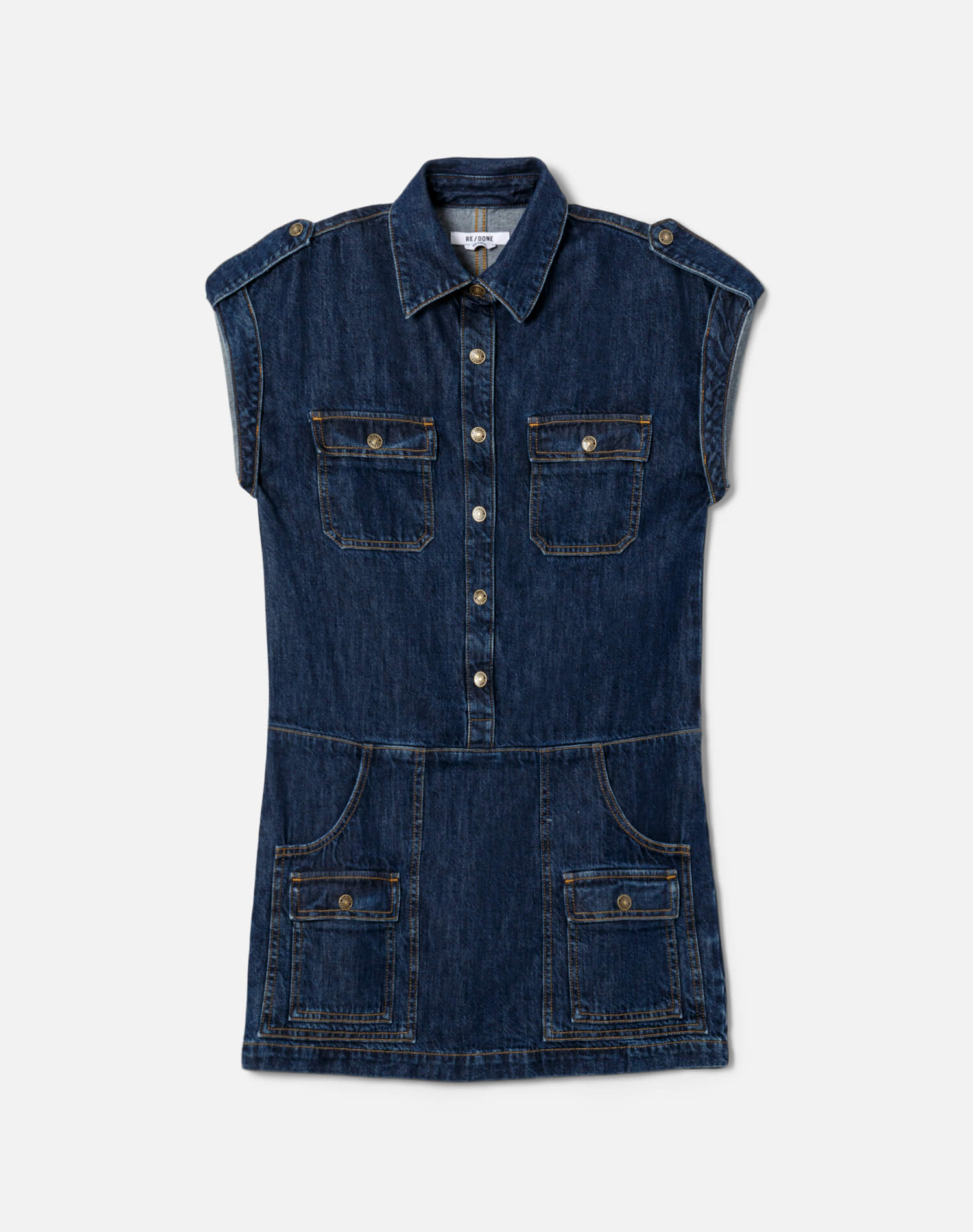 redone denim dress RE/DONE Trucker spread-collar Organic Cotton Denim Dress | Blue
