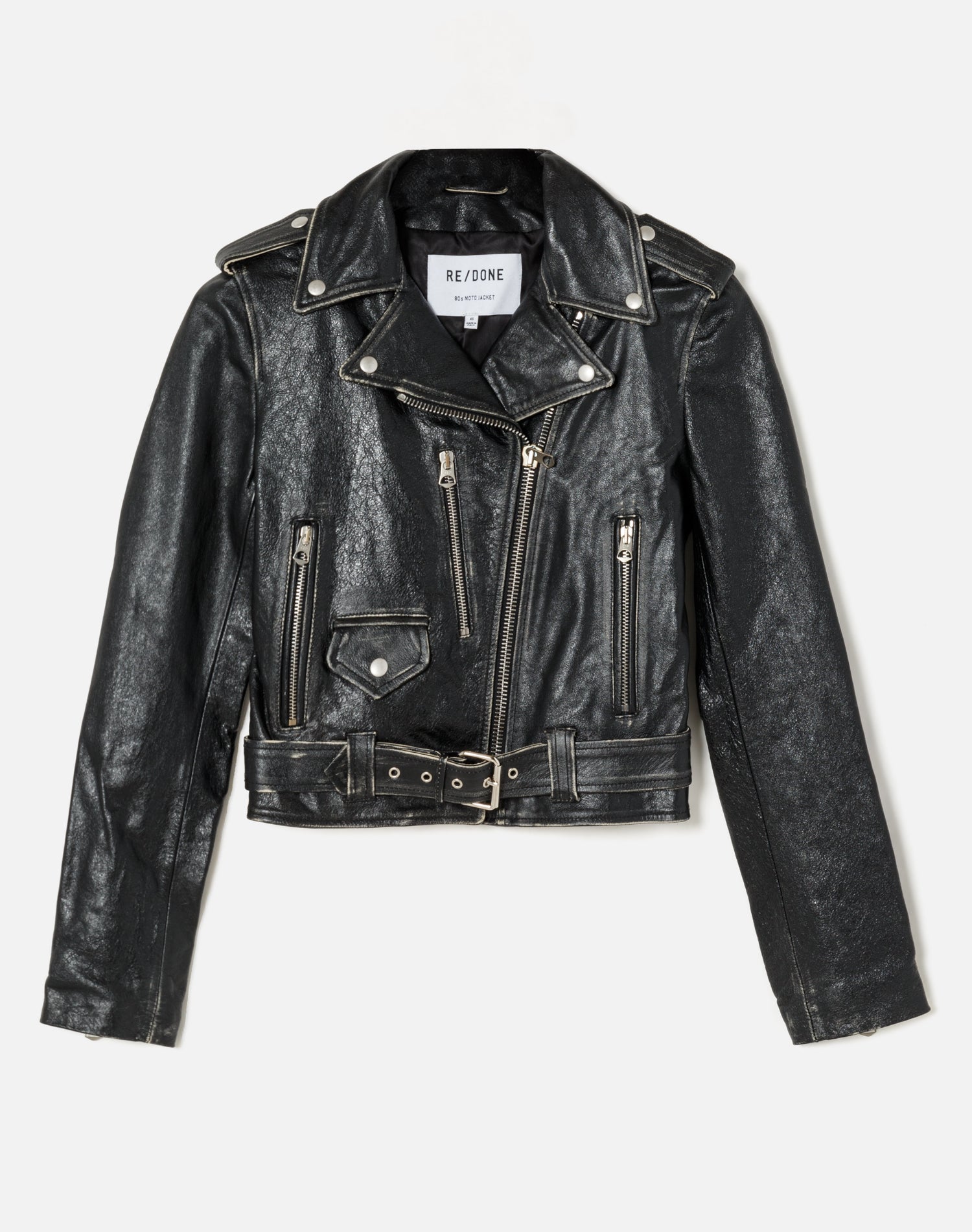 RE/DONE Leather Moto Jacket in Vintage Black - Main Image