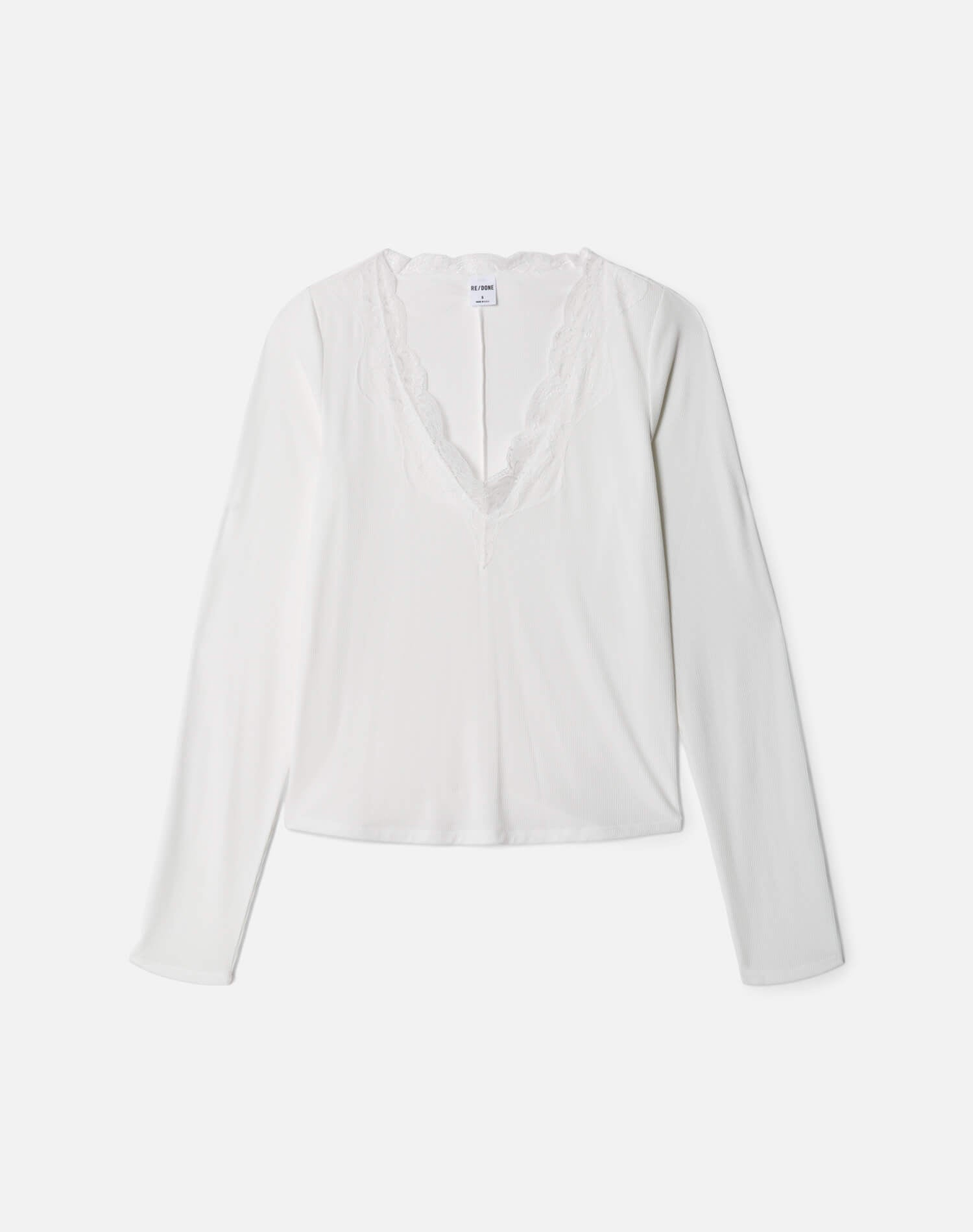 RE/DONE | Lace V Neck Long Sleeve in Off White
