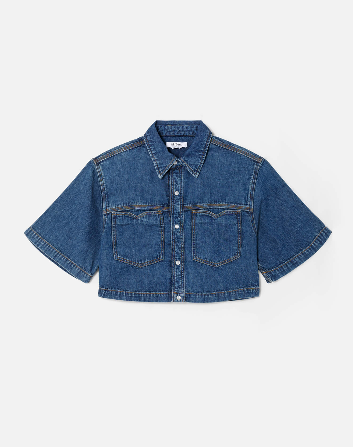 RE/DONE | Oversized Crop Shirt in Rustic Indigo