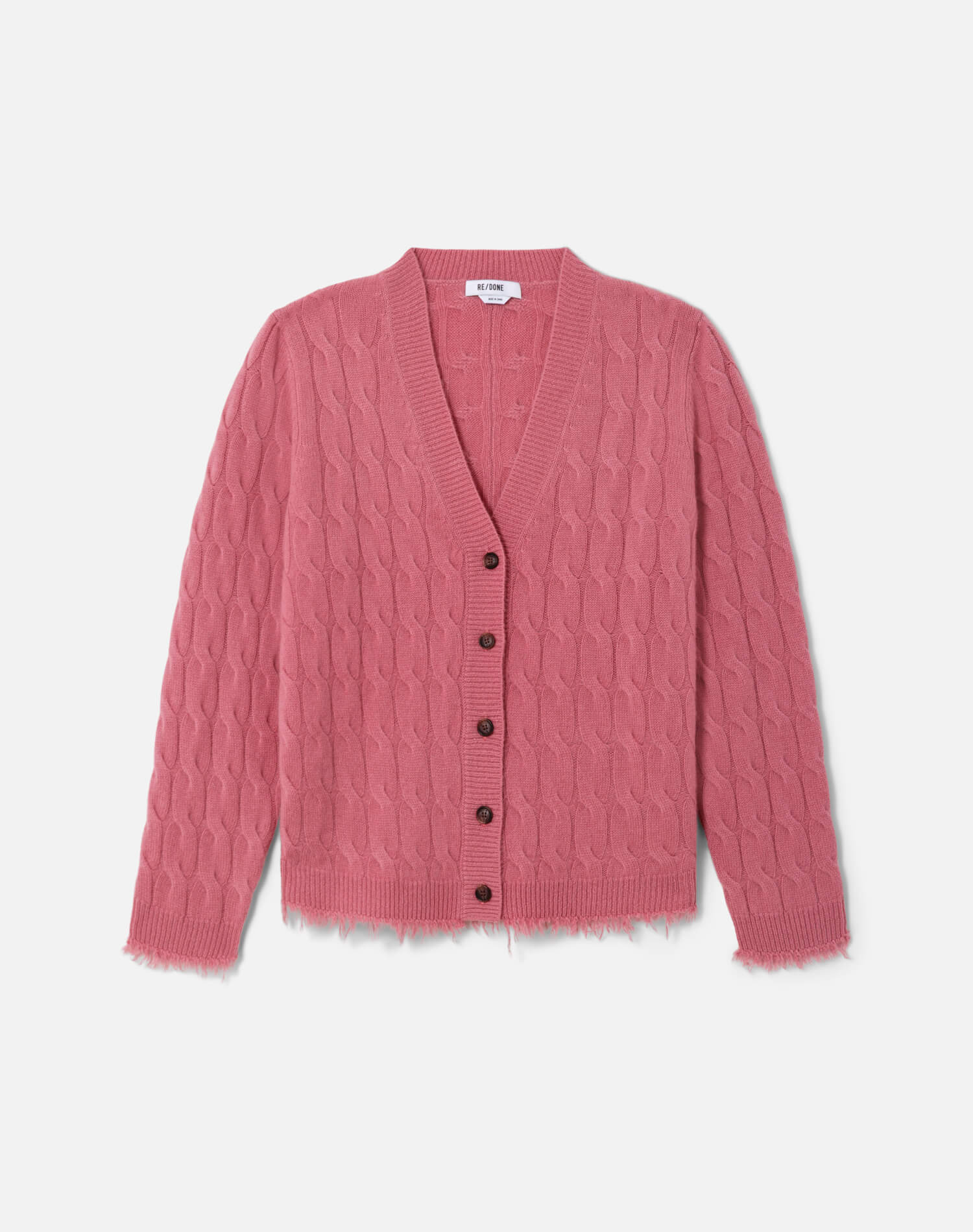 RE/DONE Cable V Neck Cardi in Old Rose
