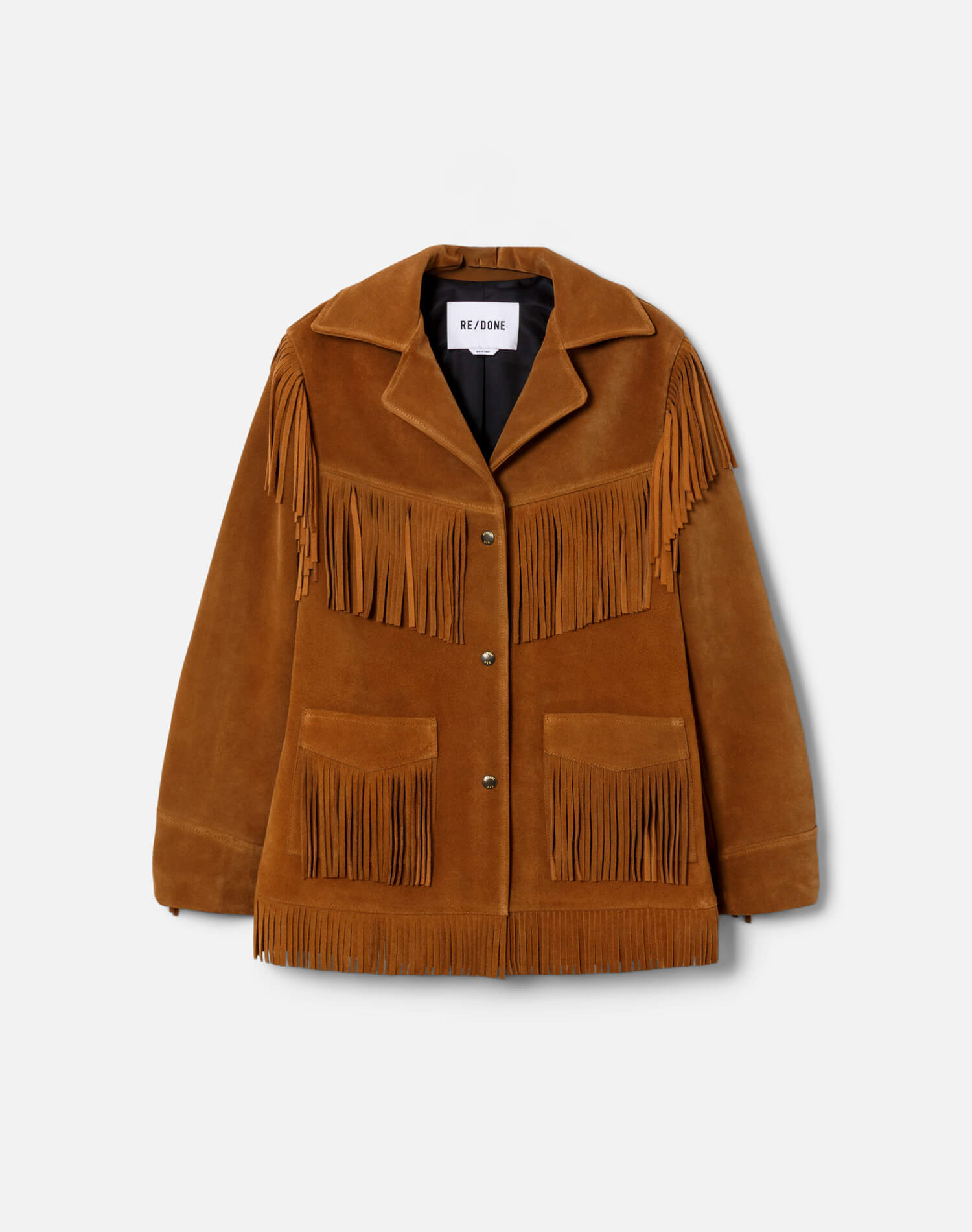 RE/DONE Suede Fringe Jacket in Tan