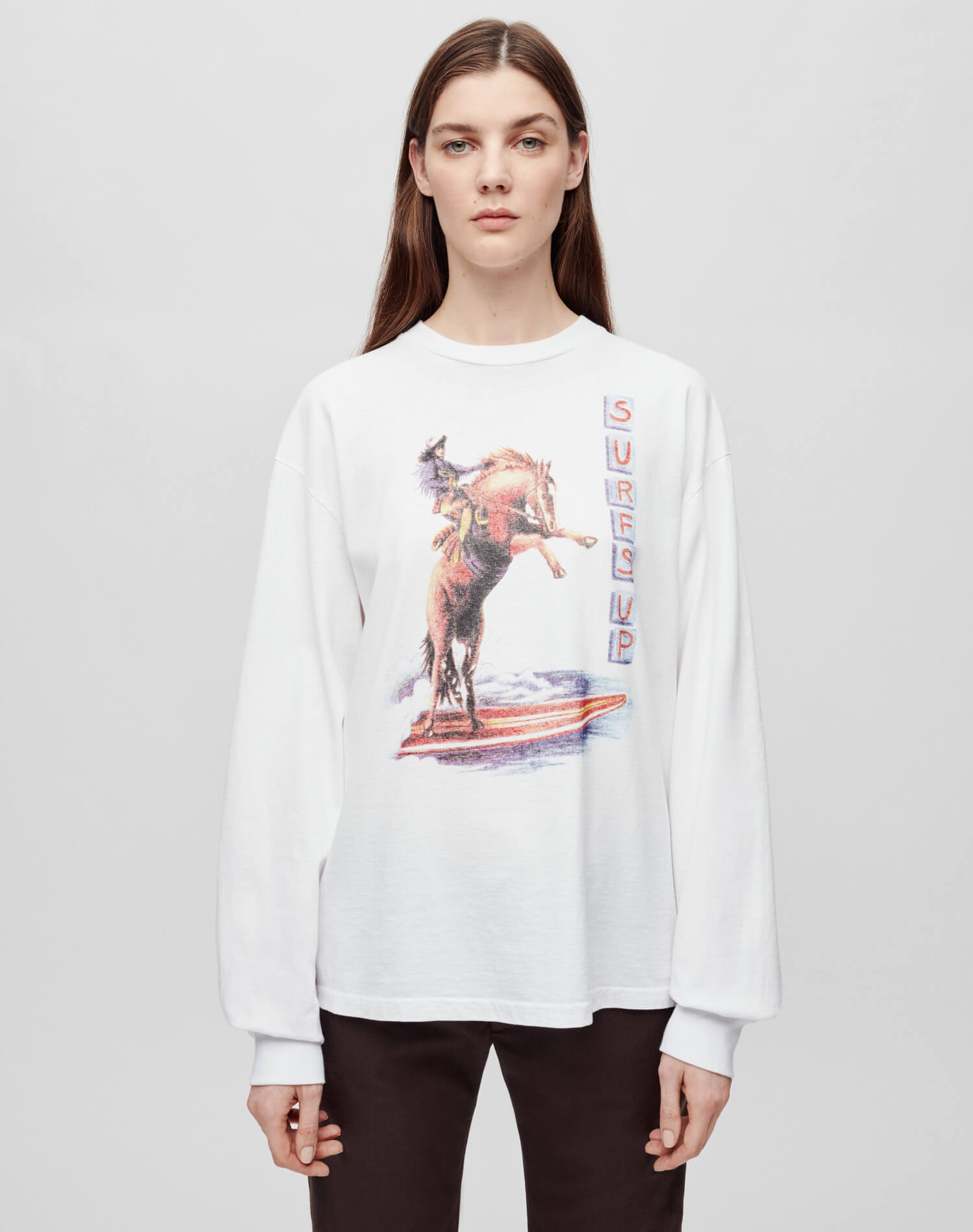 RE/DONE  Long Sleeve Boyfriend Tee Surfs Up in Optic White