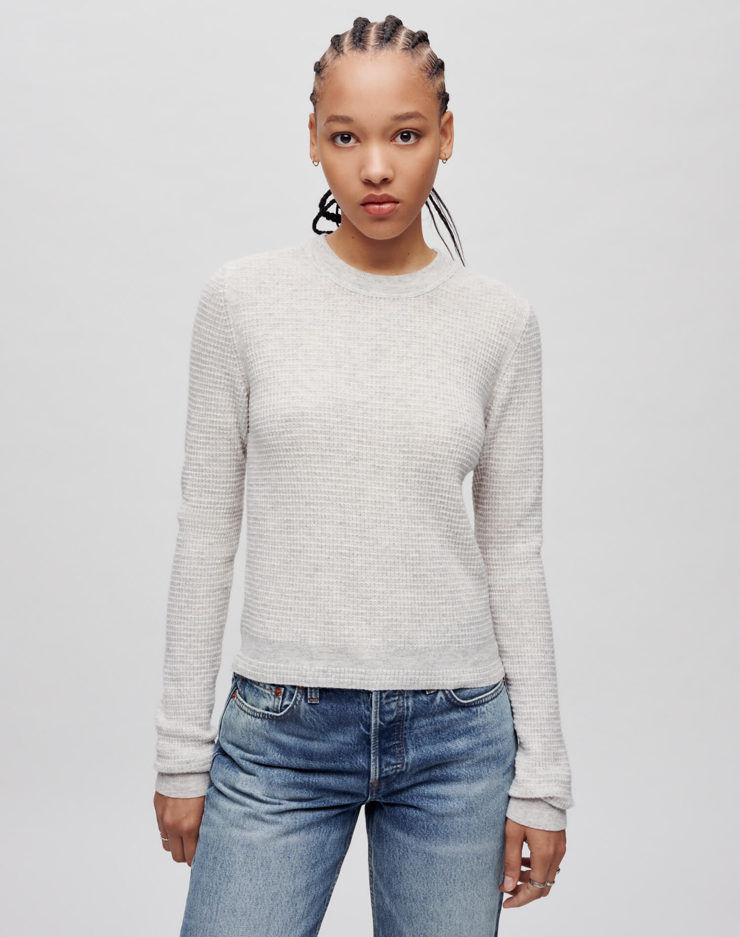 RE/DONE| Waffle Slim Pullover in Light Heather Grey