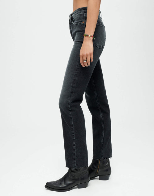 RE/DONE Jeans | Comfort Stretch High Rise Stove Pipe in Washed Noir