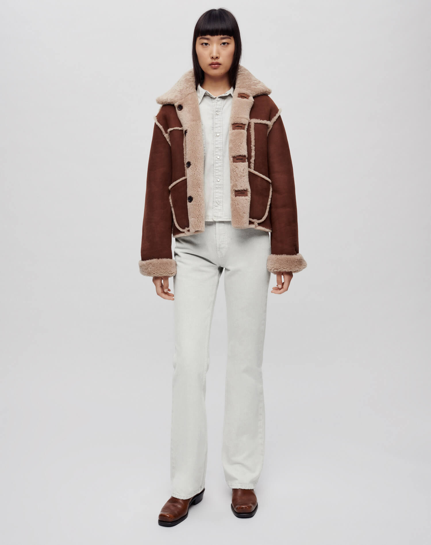 RE/DONE | Reversible Shearling Boxy Jacket in Espresso Shearling