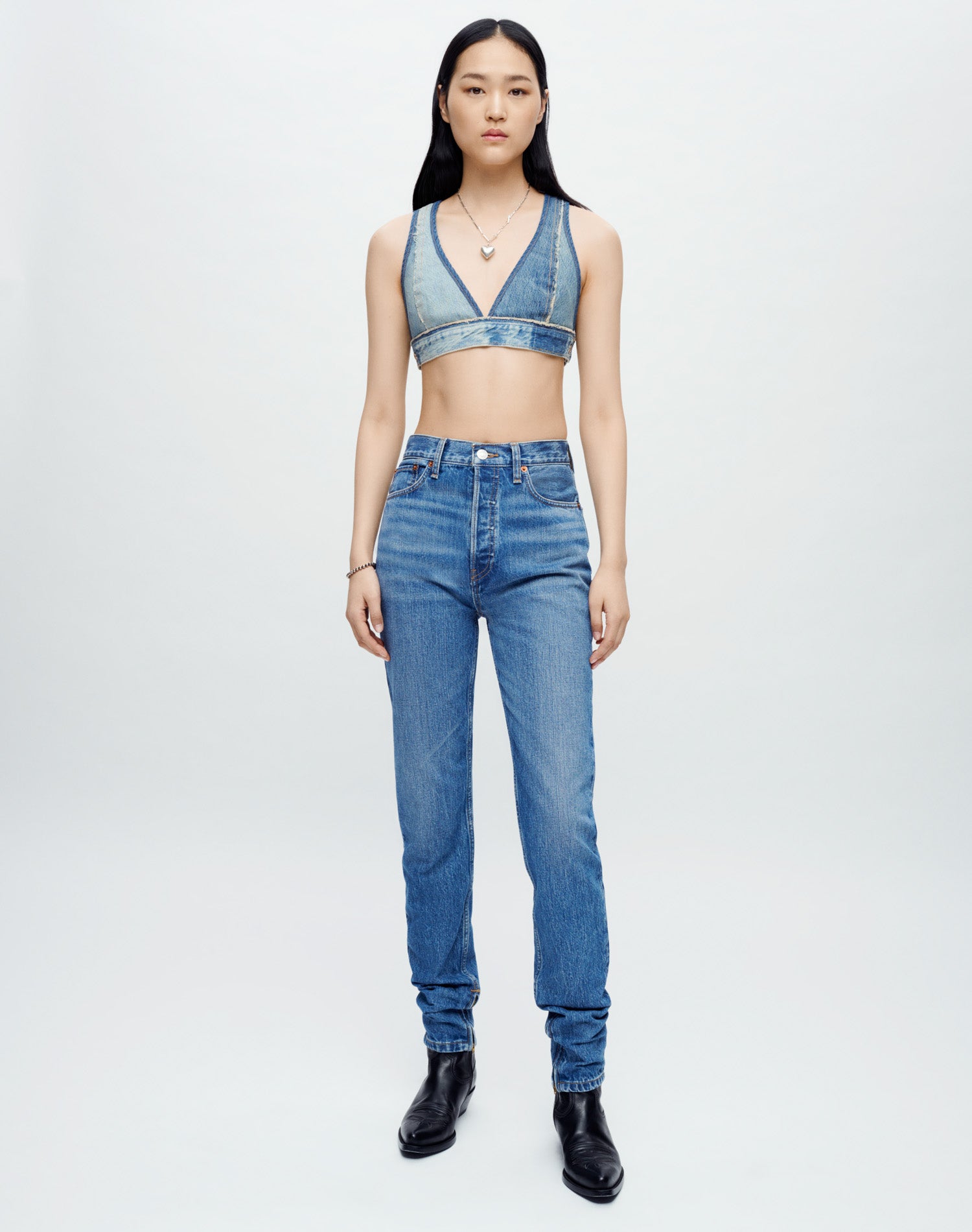 RE/DONE x Levi's  Bra Top in Tinted Indigo Fray