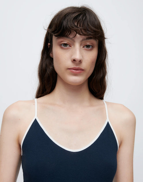 RE/DONE | 90s Spaghetti Strap Tank in Navy With Ivory