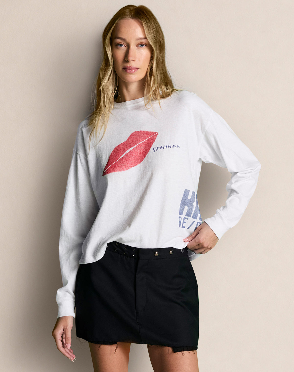 Boxy Boyfriend Long Sleeve Shh - Optic White