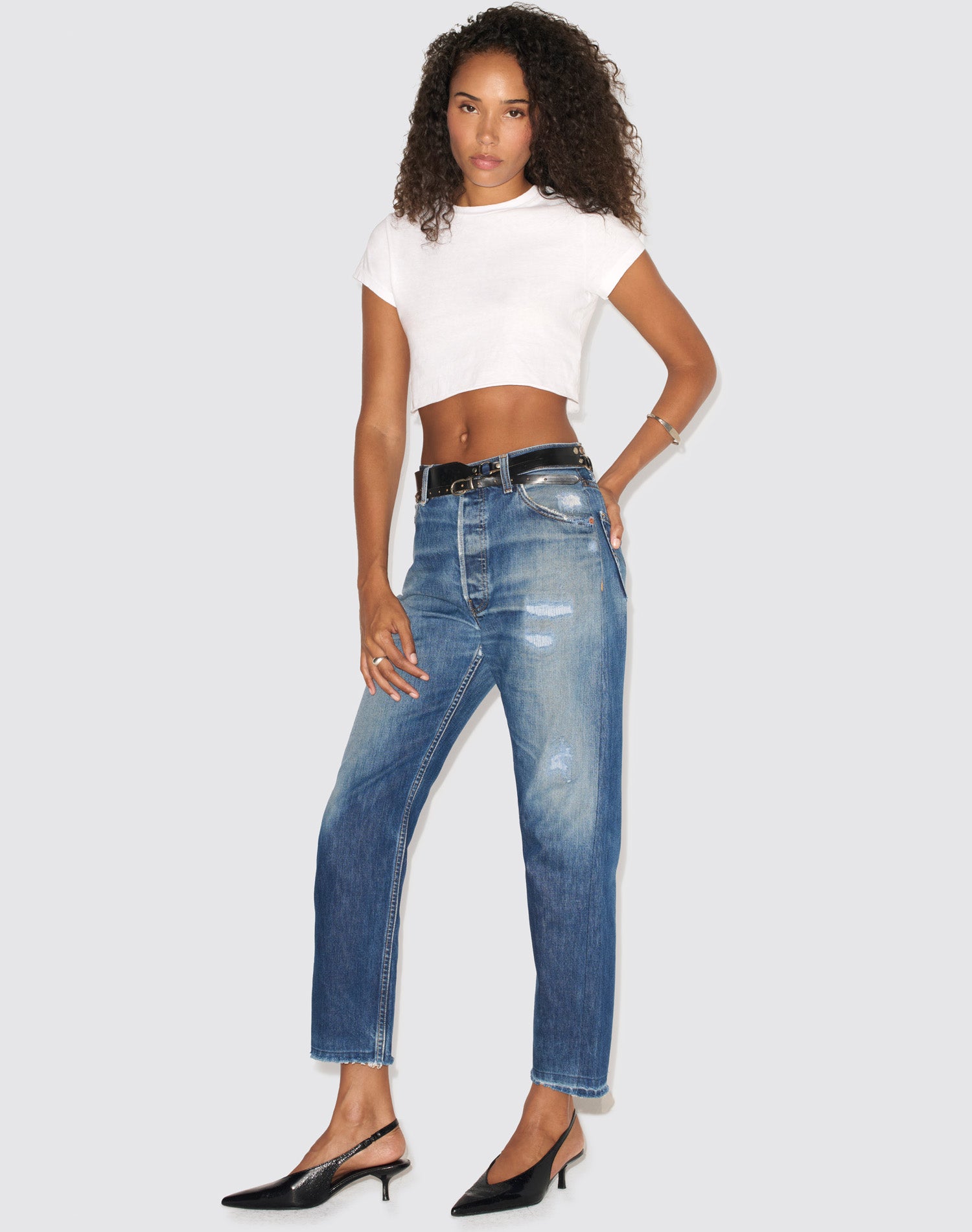 Hanes Cropped 60s Slim Tee - White