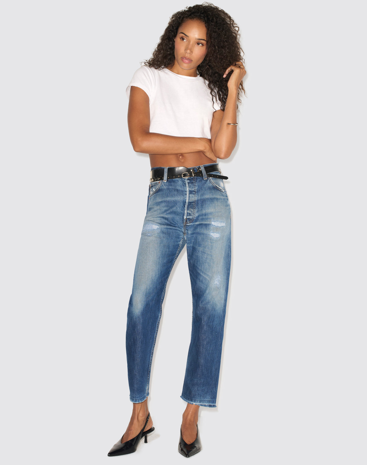 Hanes Cropped 60s Slim Tee - White