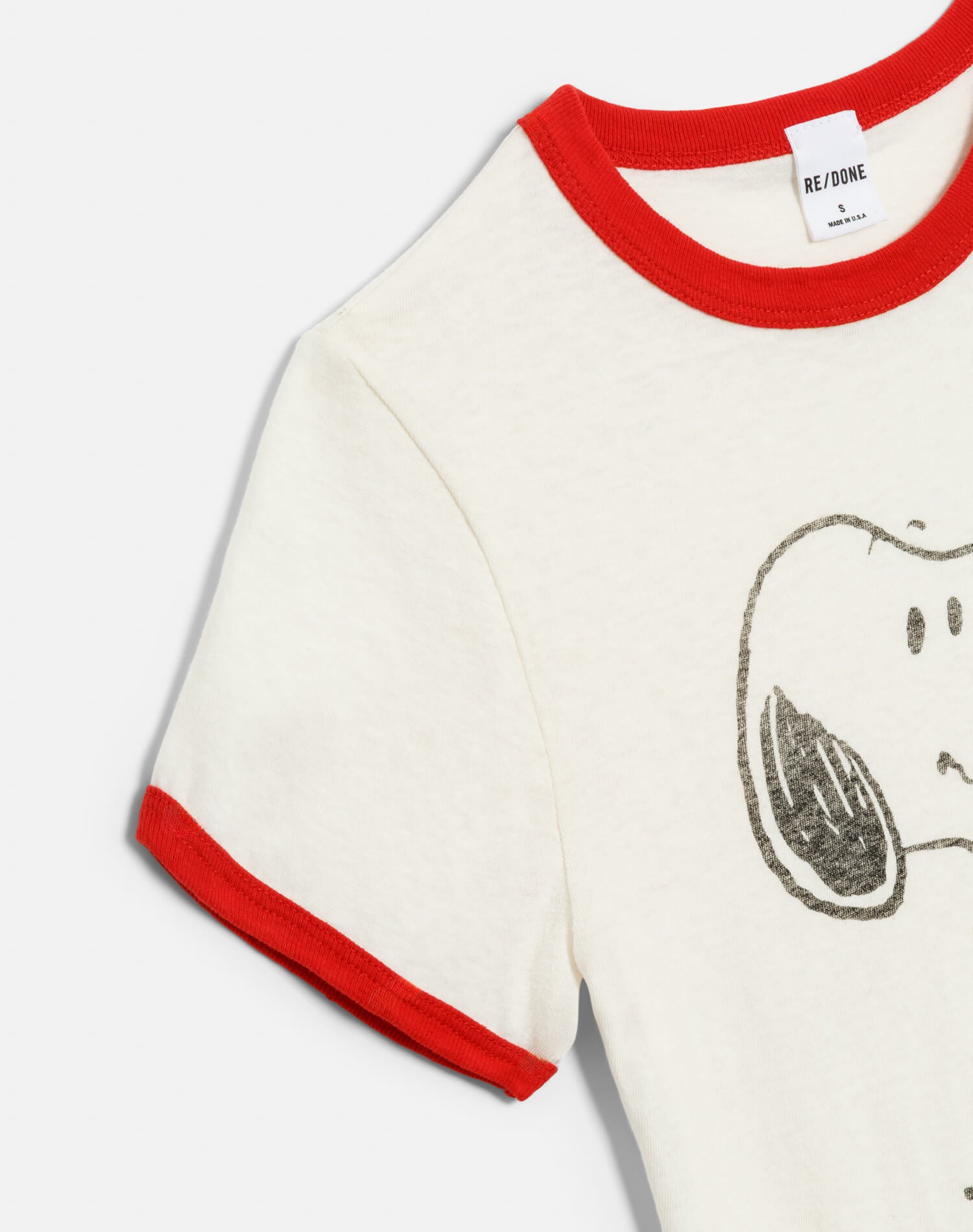 60s Slim Ringer "Snoopy" Tee - Vintage White With Crimson