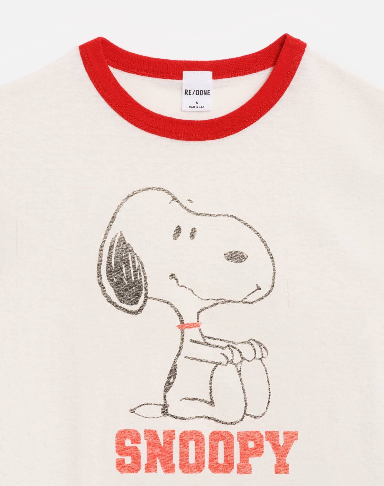 60s Slim Ringer "Snoopy" Tee - Vintage White With Crimson
