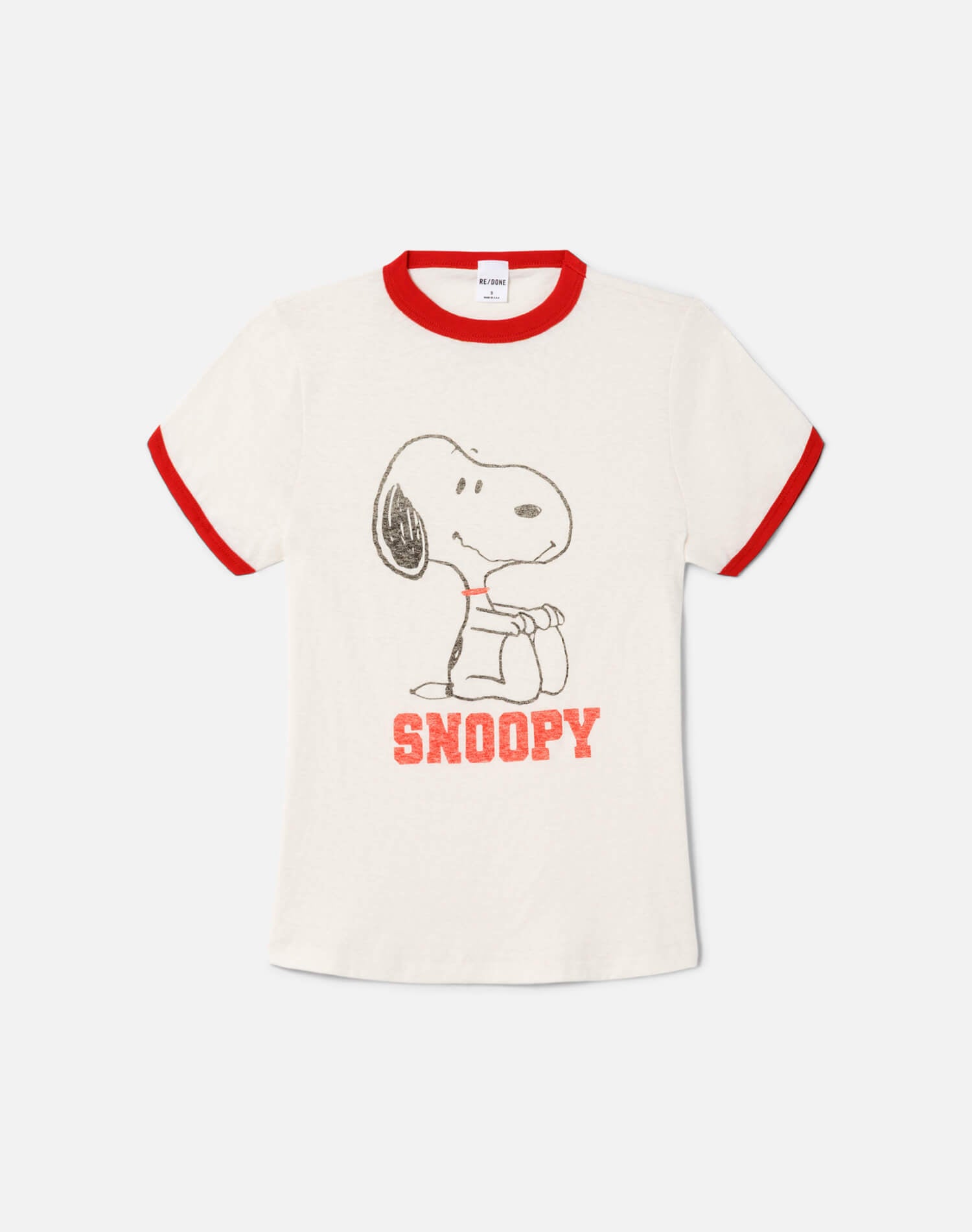 60s Slim Ringer "Snoopy" Tee - Vintage White With Crimson
