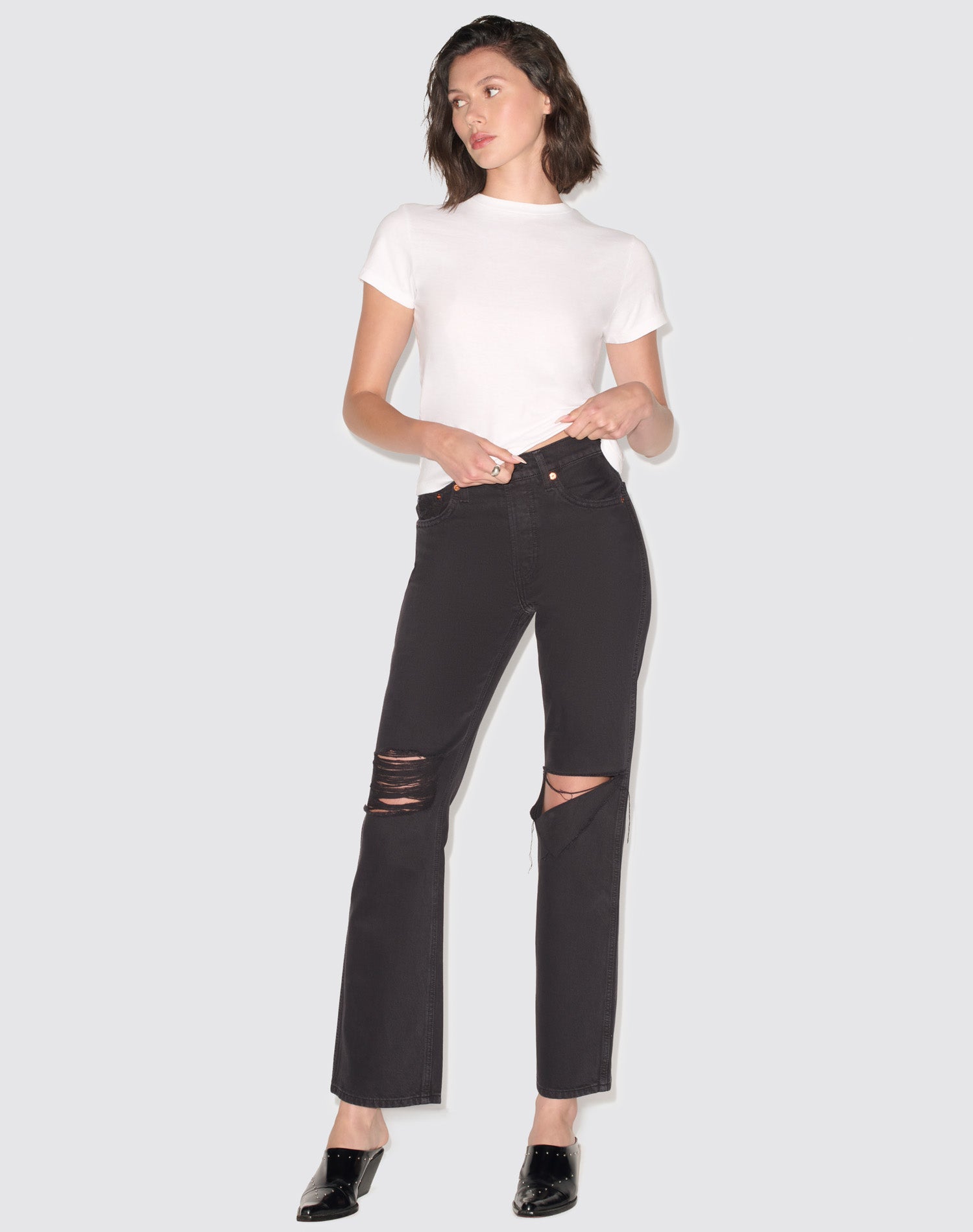 High Rise Loose - Washed Black with Rips