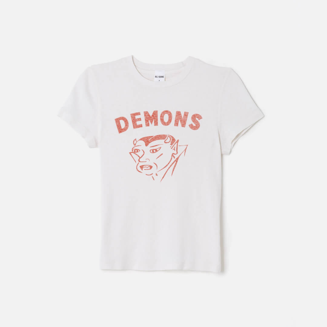 90s Baby Tee Demons - Vintage White
