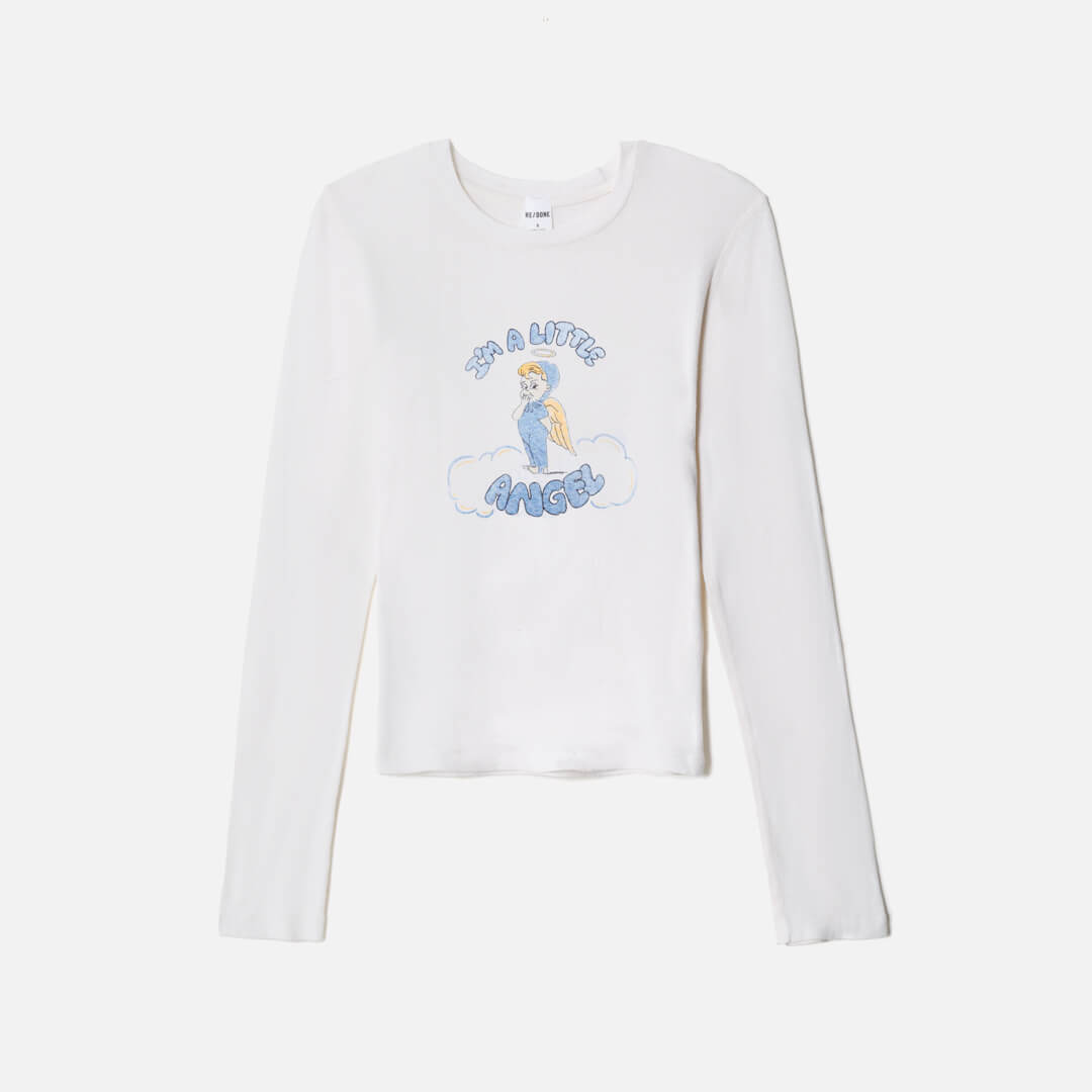 90s Baby Long Sleeve Tee Little Angel - Vintage White
