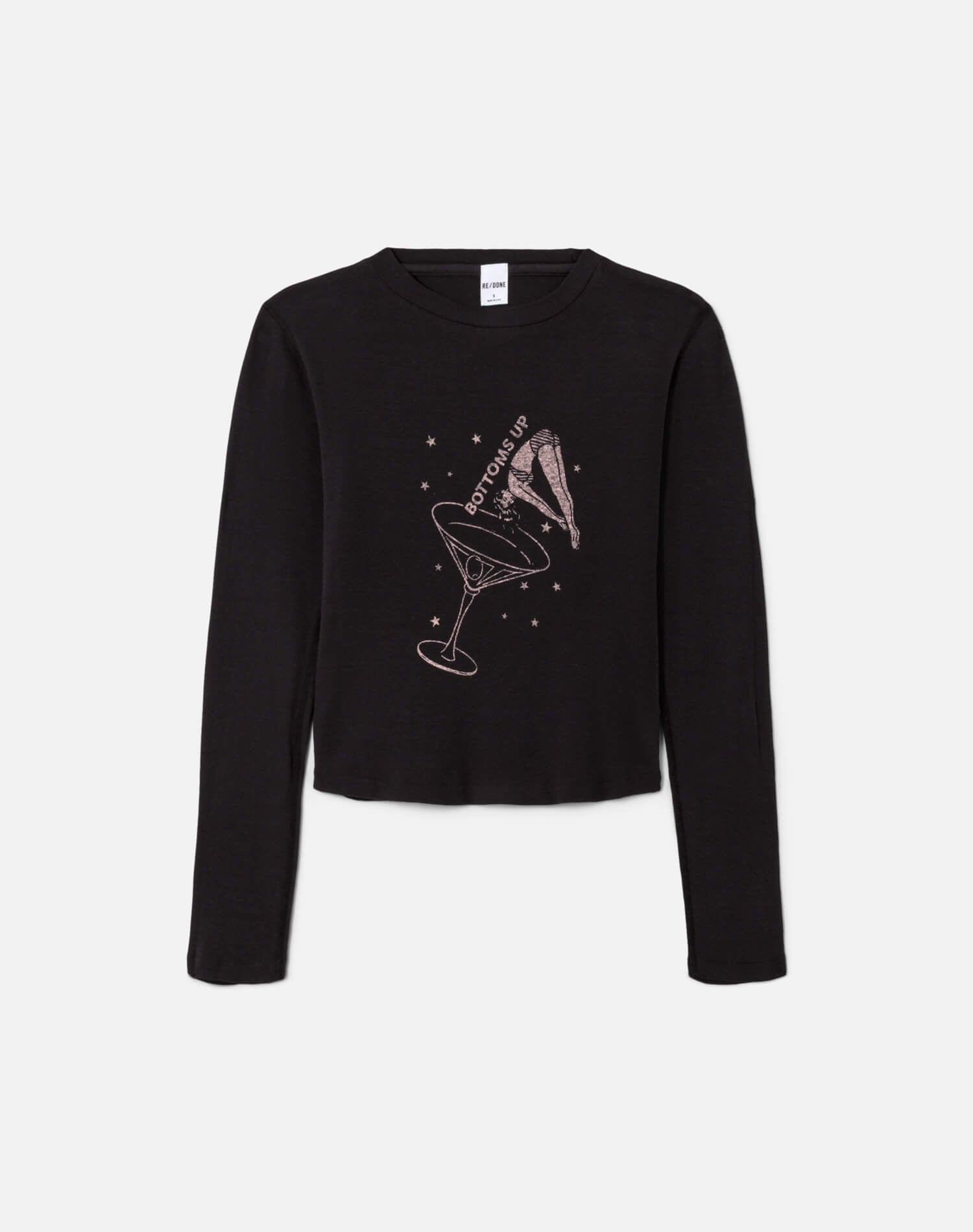 90s Baby Long Sleeve "Bottoms Up" - Washed Black