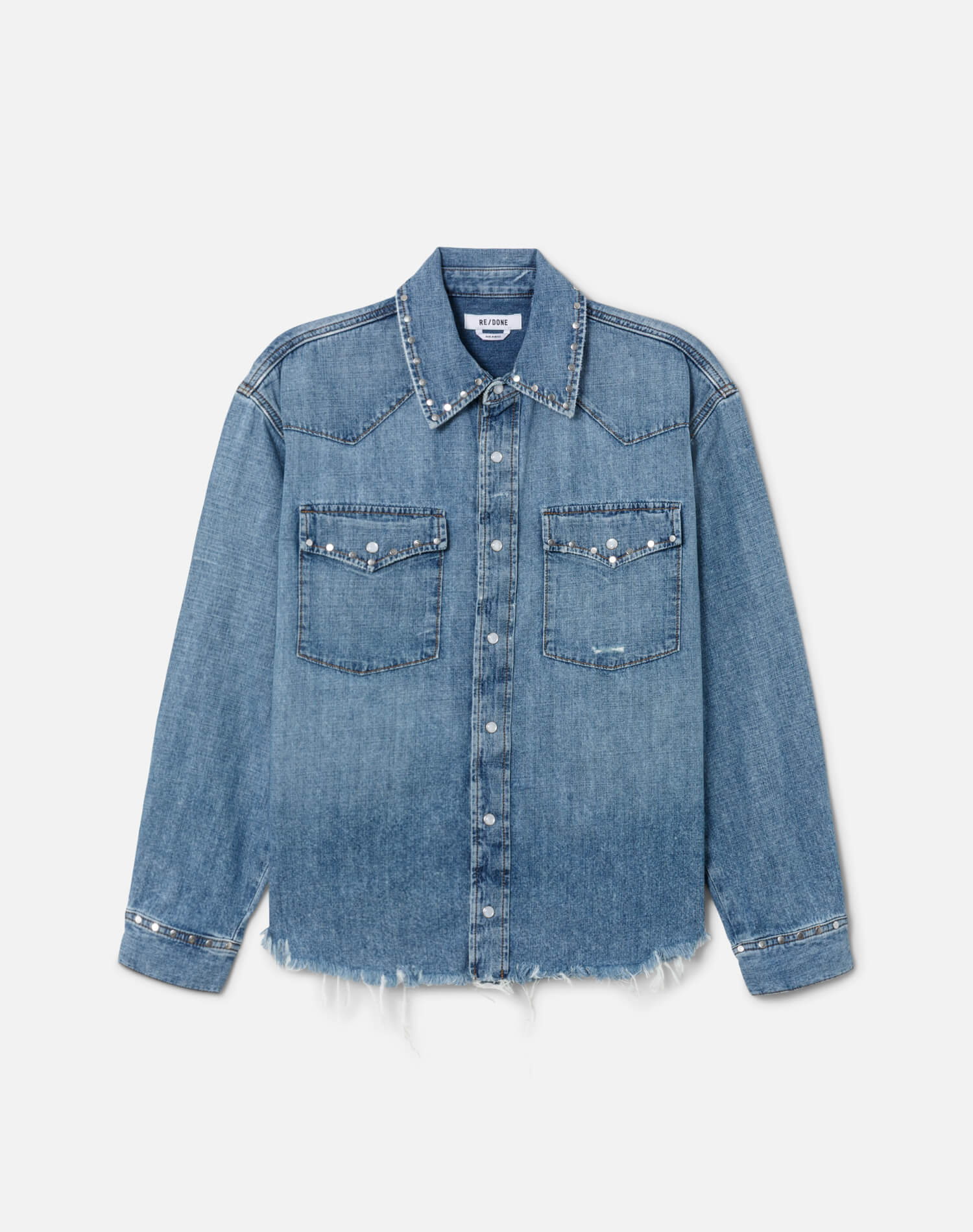 Distressed Western Shirt - Vintage Biker Blue Stud