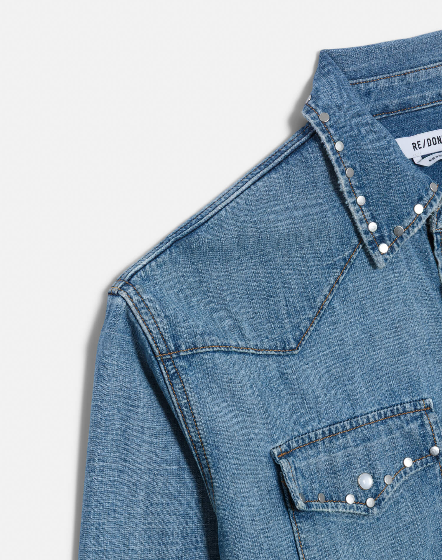 Distressed Western Shirt - Vintage Biker Blue Stud