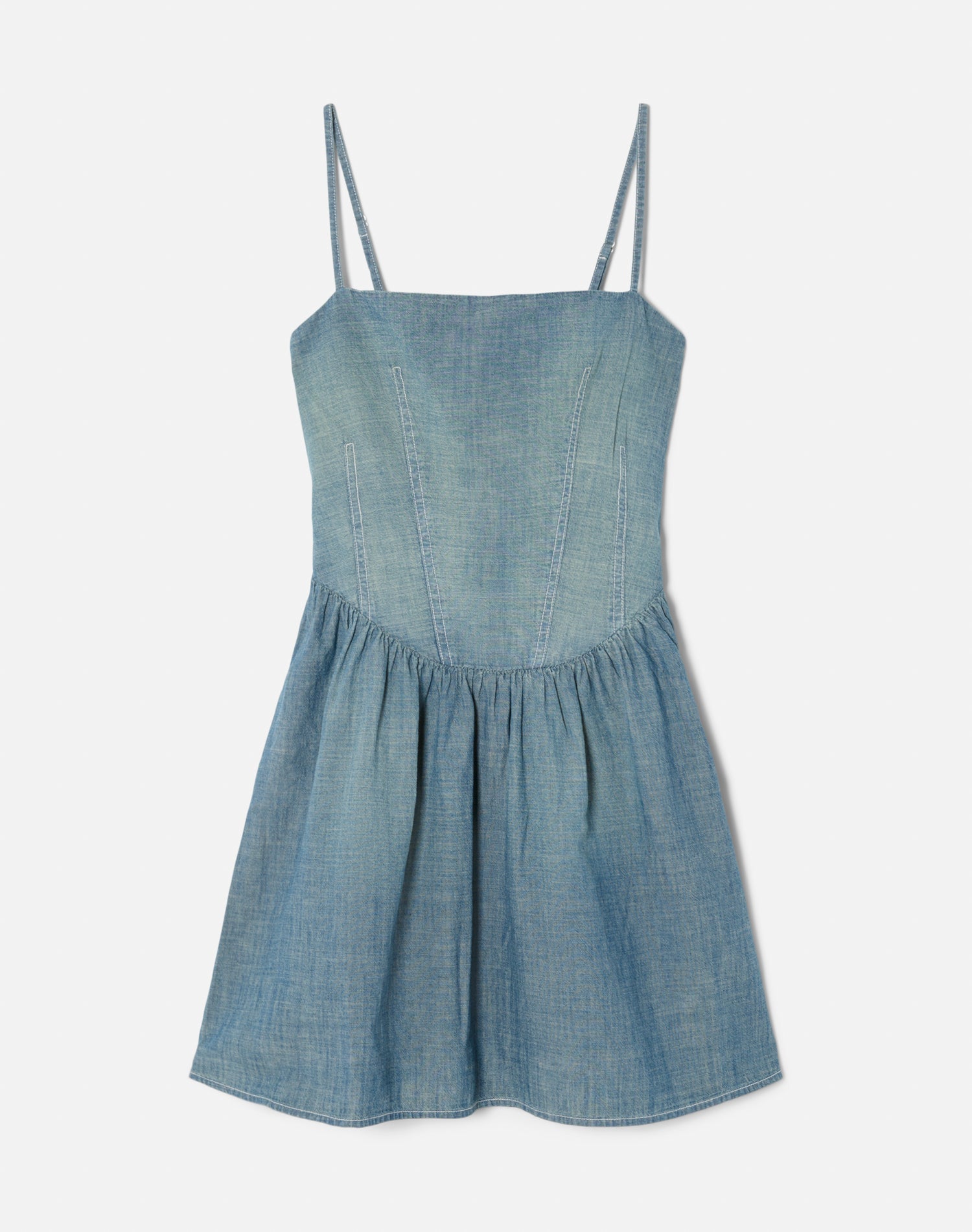 Chambray Gathered Dress - Paradise Cove
