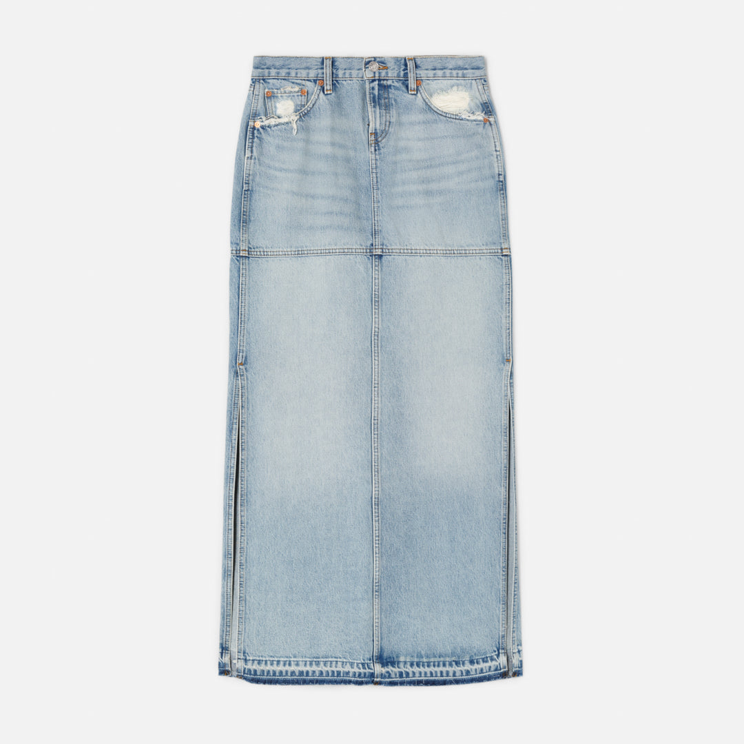 Mid Rise Split Skirt - Ripped Tide