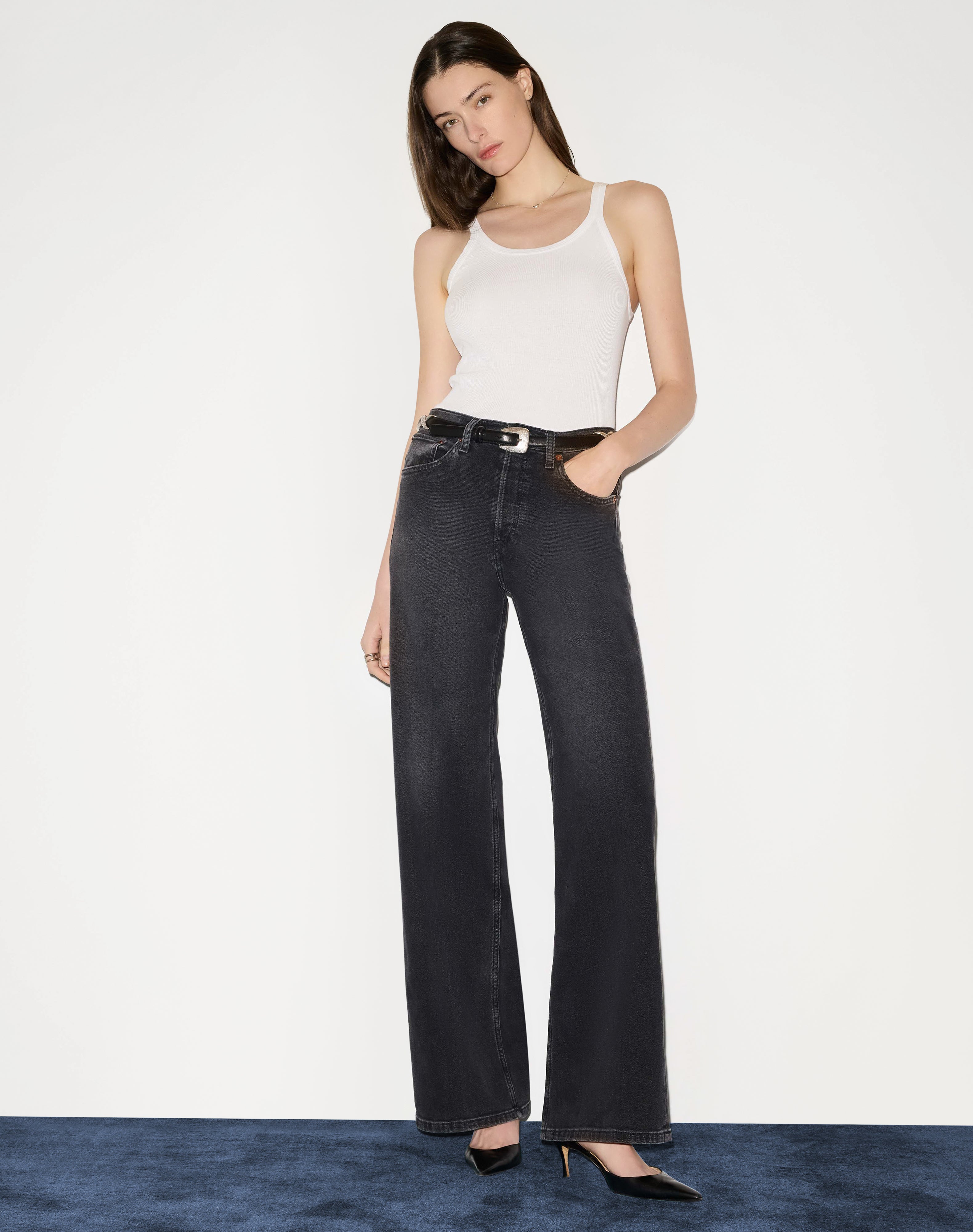 Comfort Stretch High Rise Wide Leg - Washed Noir