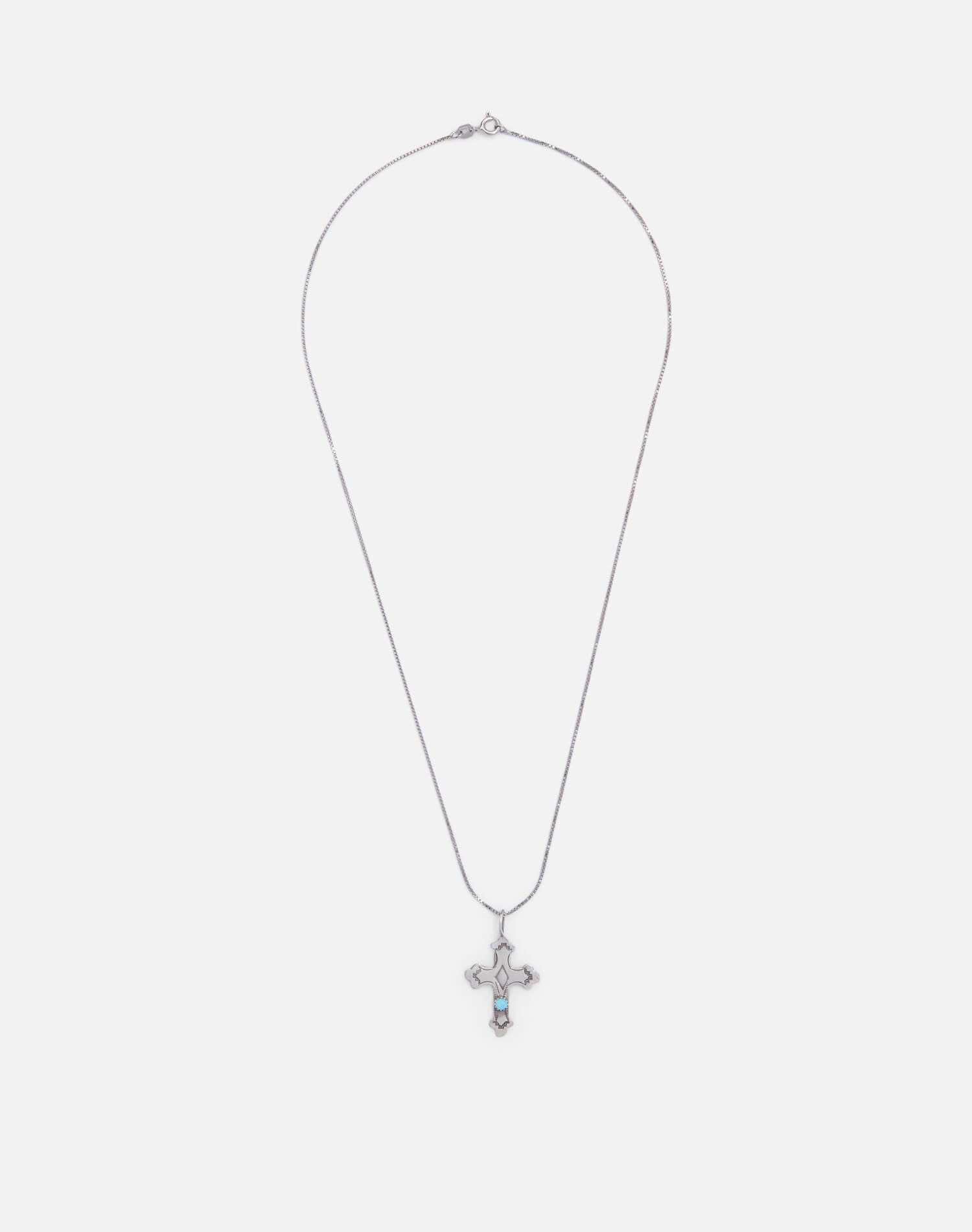 Vintage 70s Sterling + Turquoise Cross Necklace -#1734
