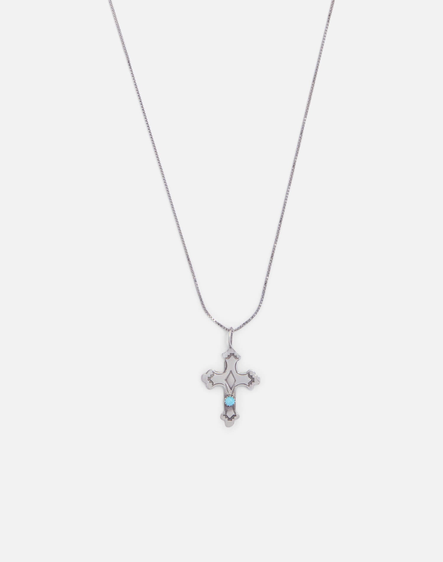 Vintage 70s Sterling + Turquoise Cross Necklace -#1734