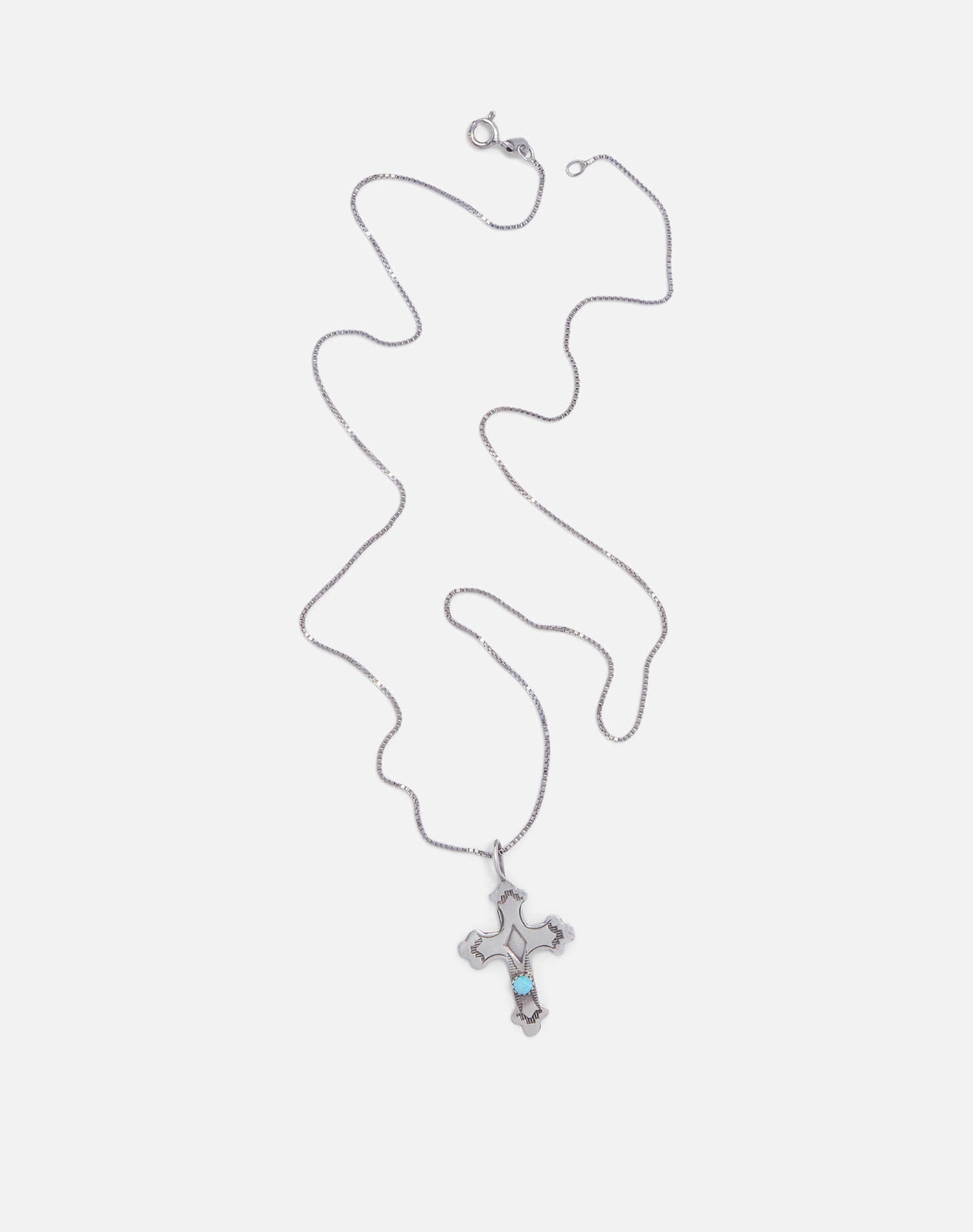 Vintage 70s Sterling + Turquoise Cross Necklace -#1734