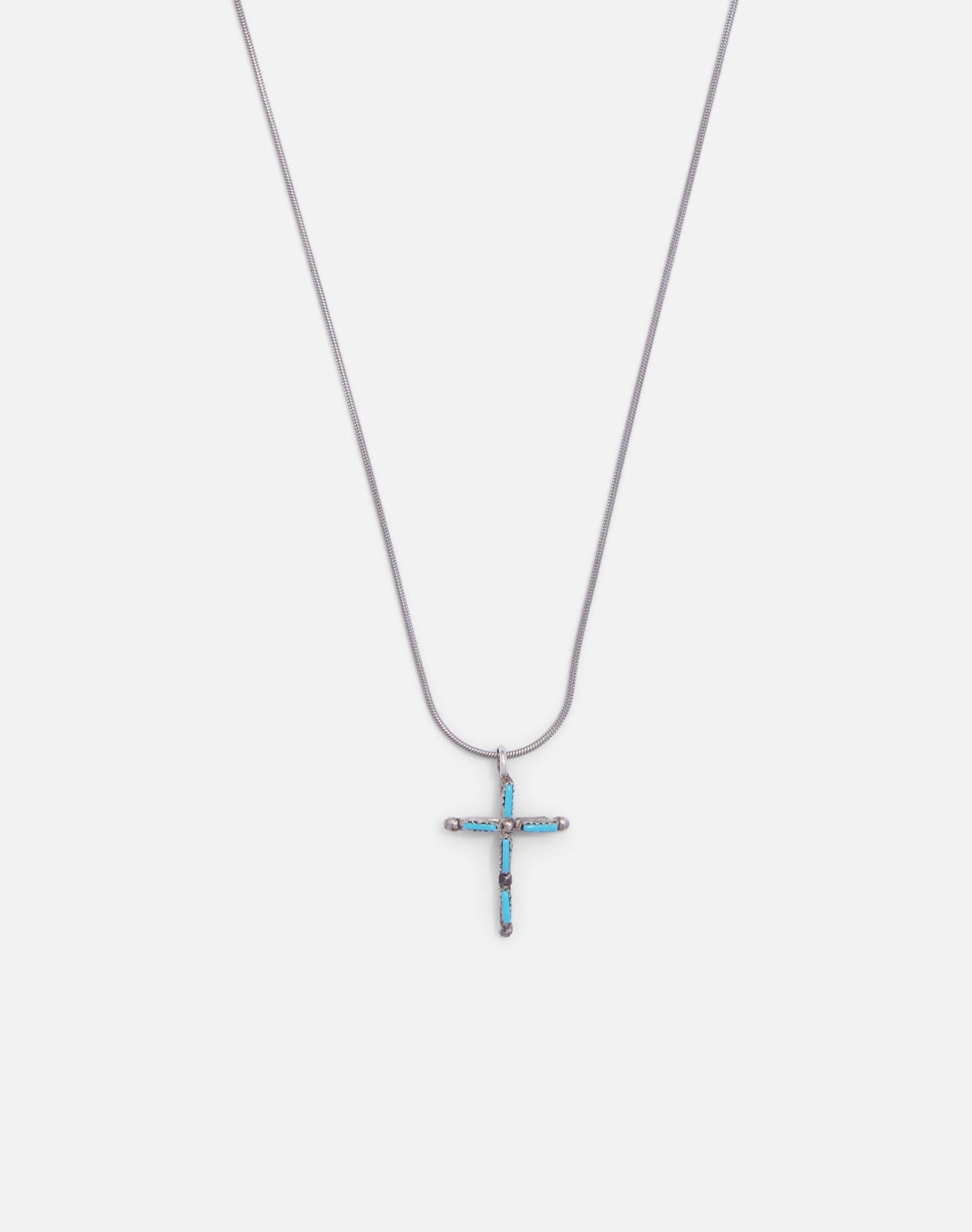 Vintage 50s Zuni Sterling + Turquoise Cross Necklace -#1735