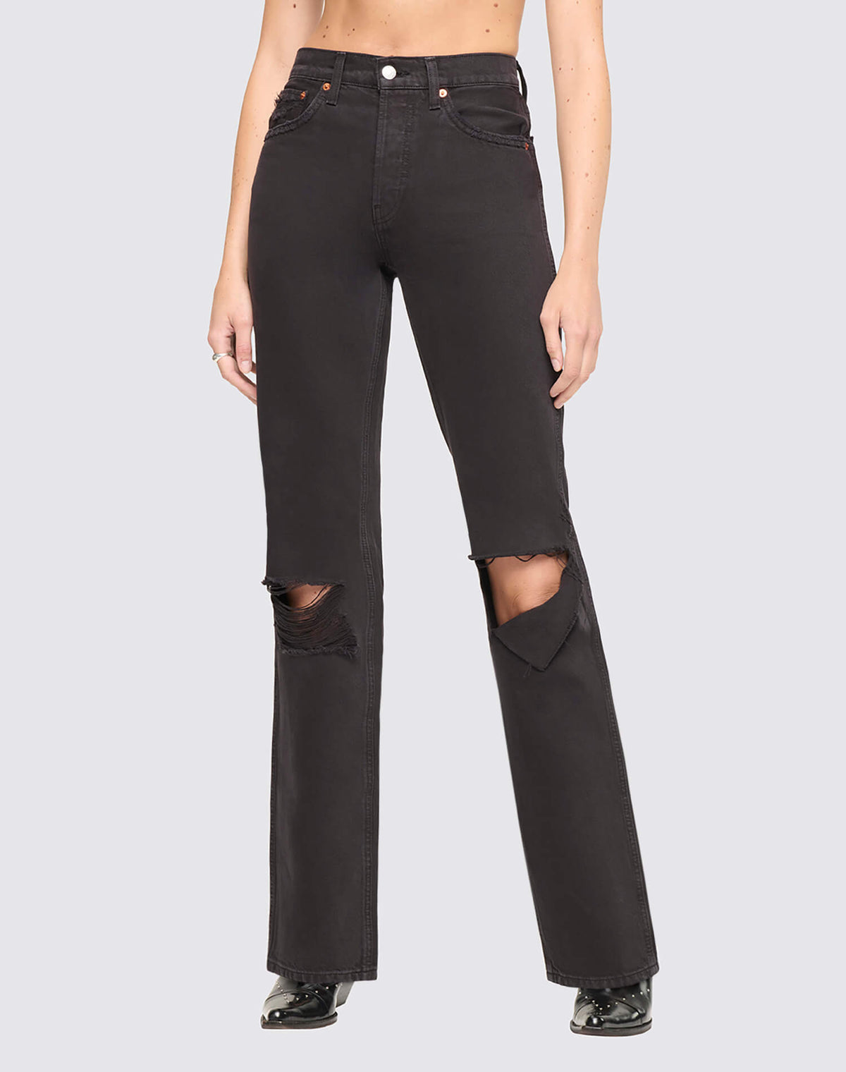 High Rise Loose - Washed Black with Rips