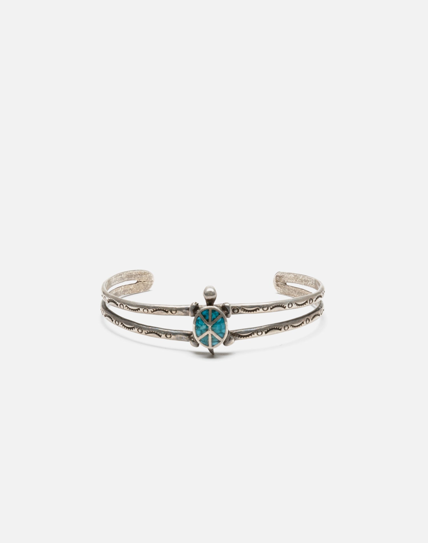 1960s Sterling Turtle Peace Sign Turquoise Bracelet