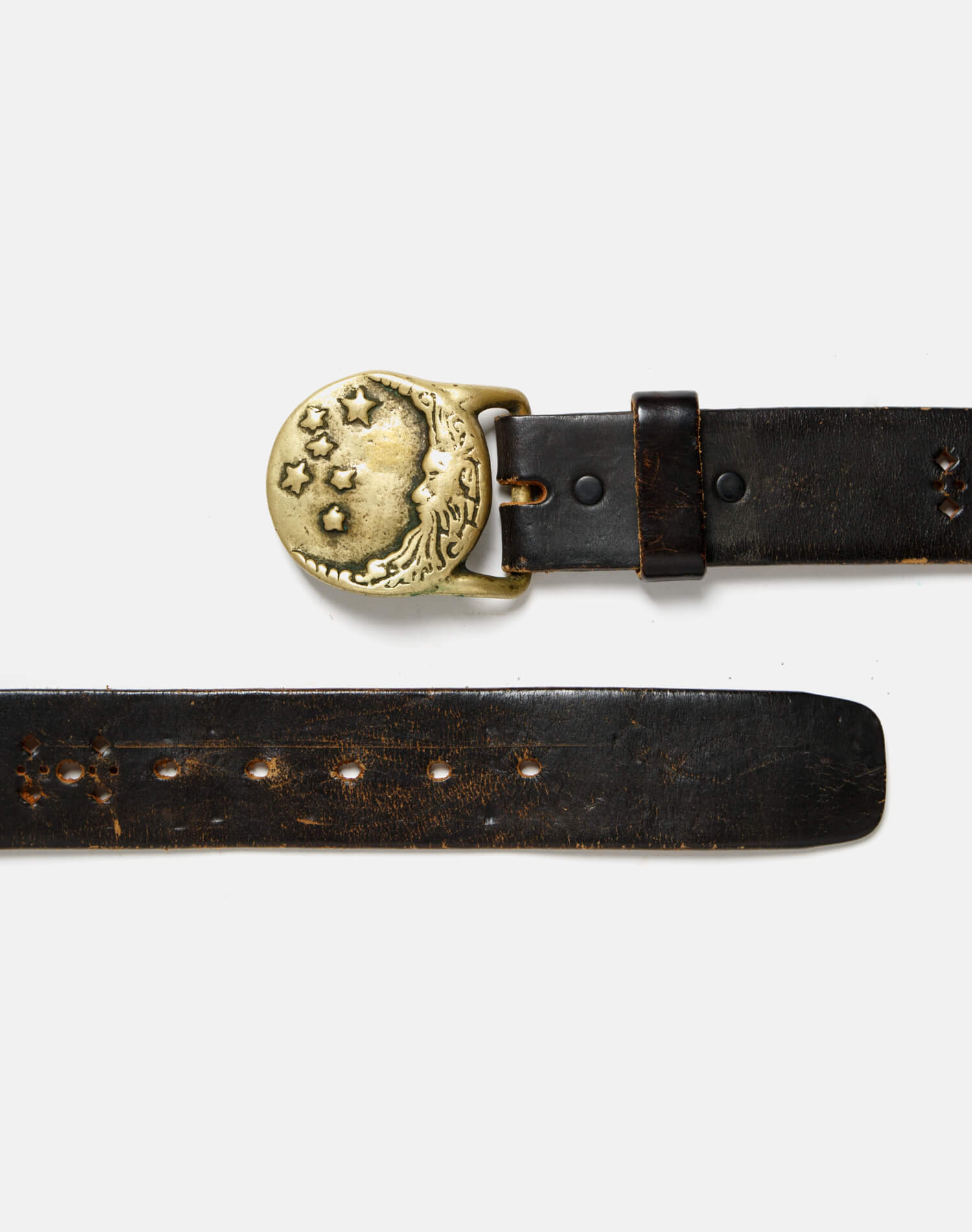 70s Brass Moon Buckle on Perforated Belt