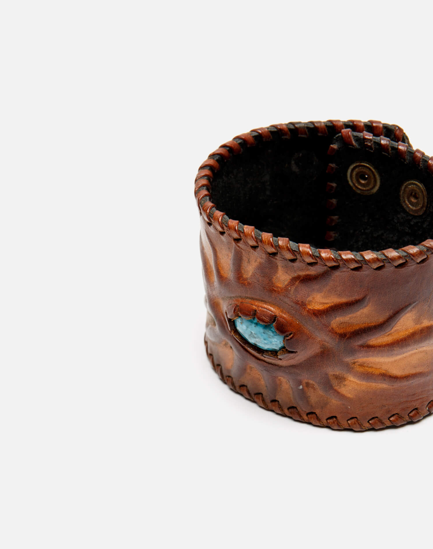 70s Leather Turquoise Cuff