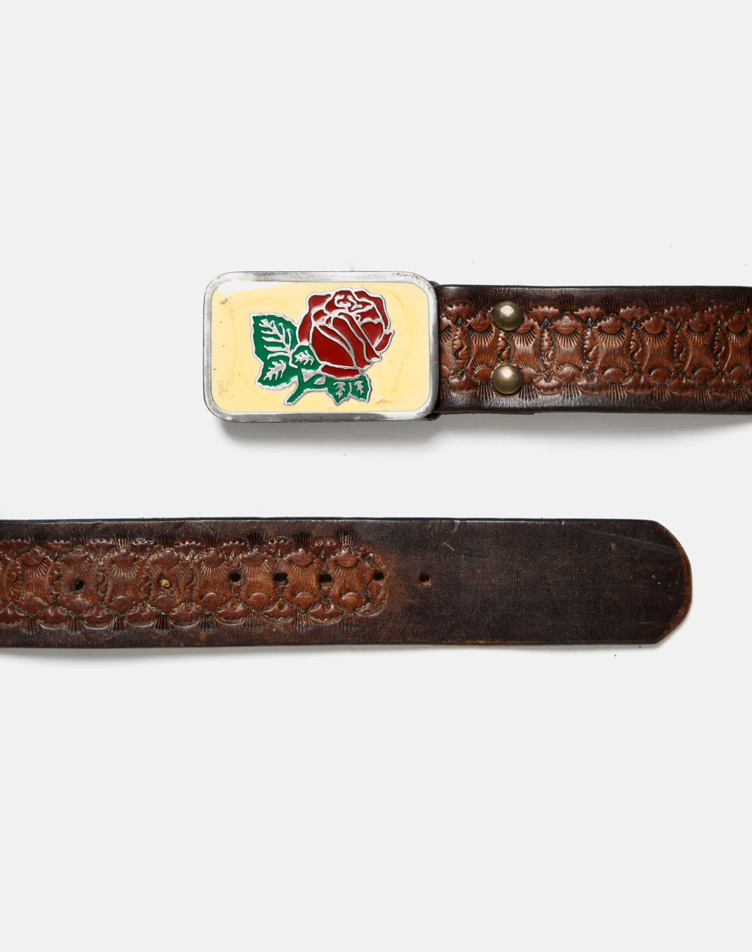 70s Painted Rose Buckle on Braid Detail Belt