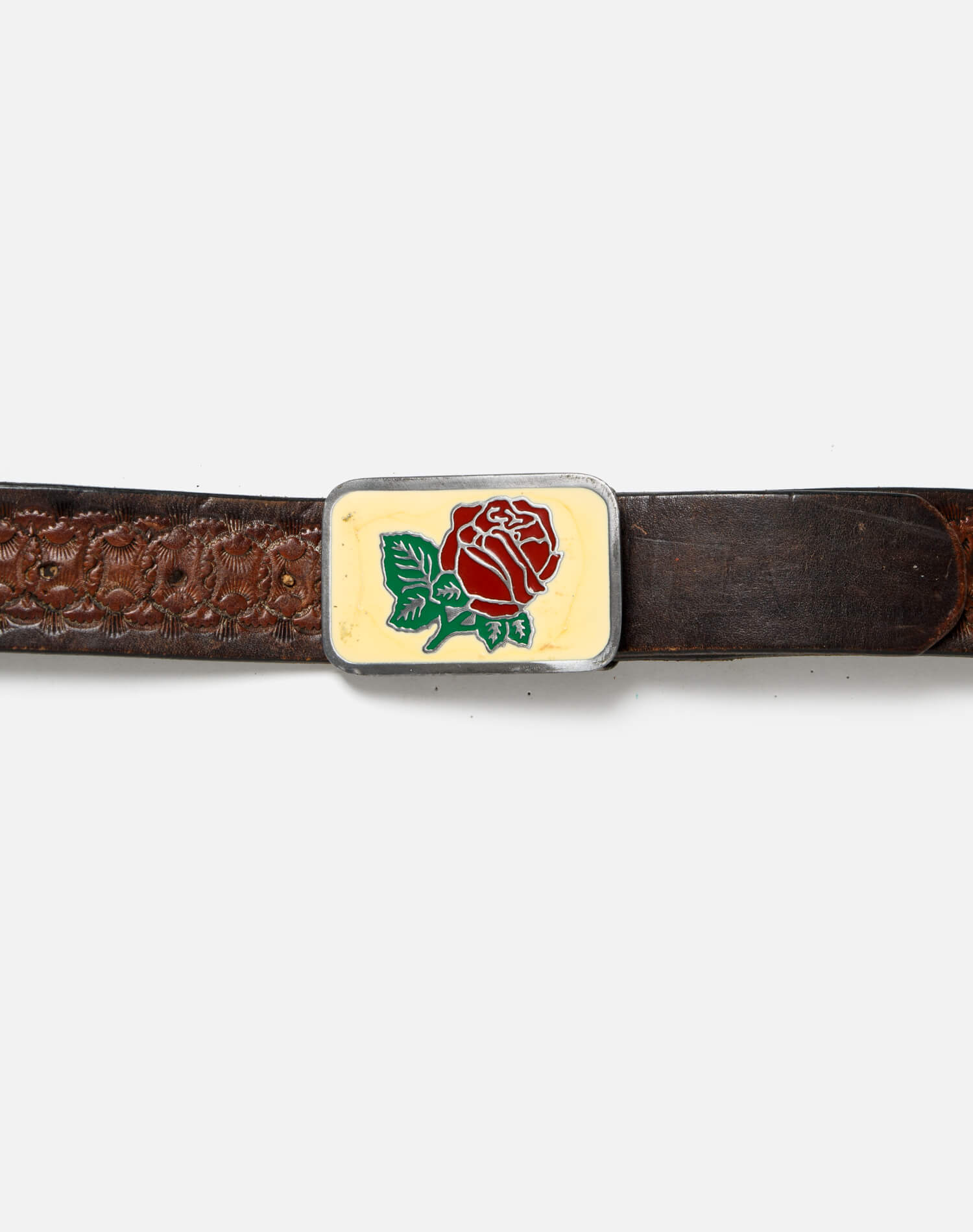 70s Painted Rose Buckle on Braid Detail Belt