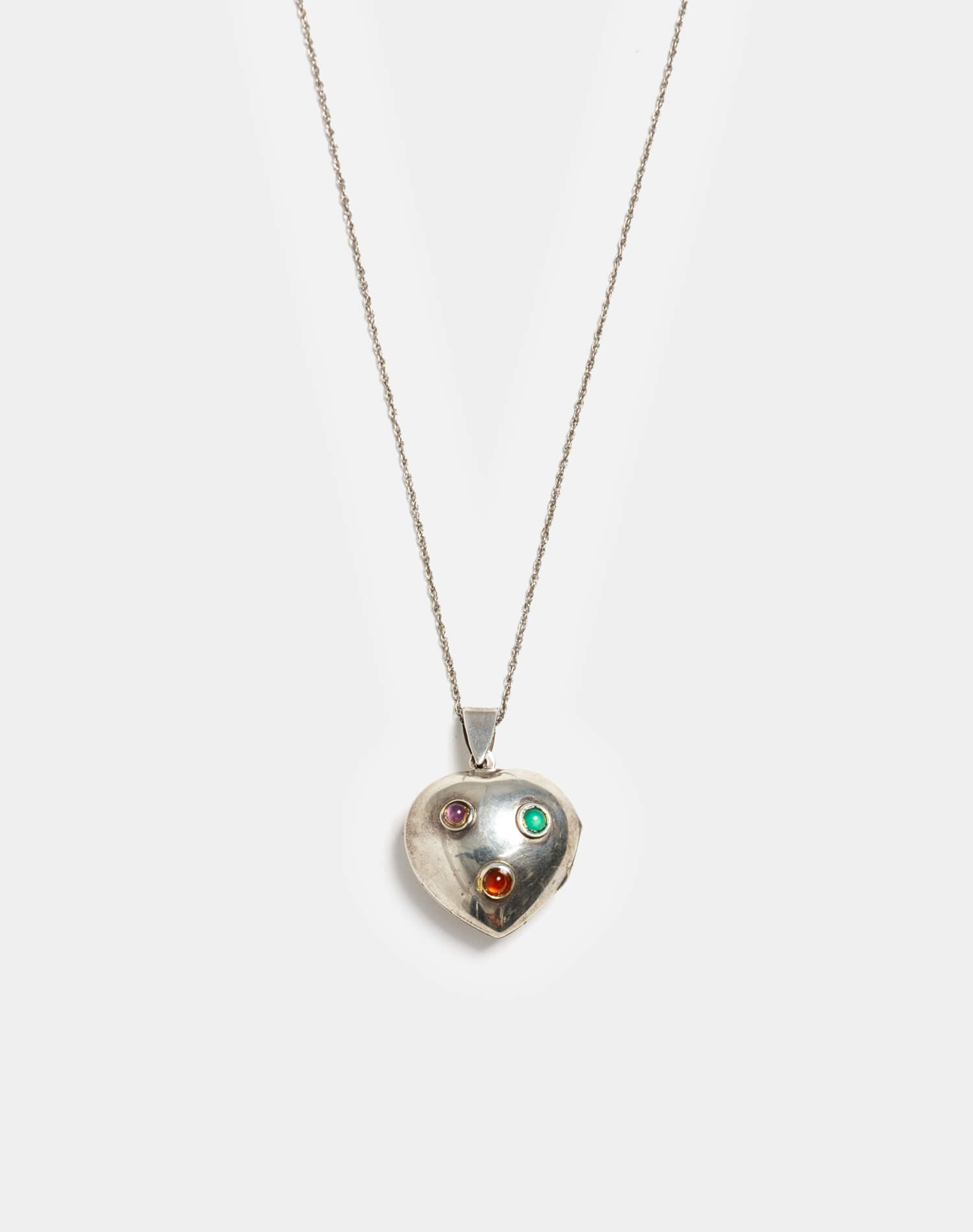 40s Sterling Heart with Glass Cabochons Necklace