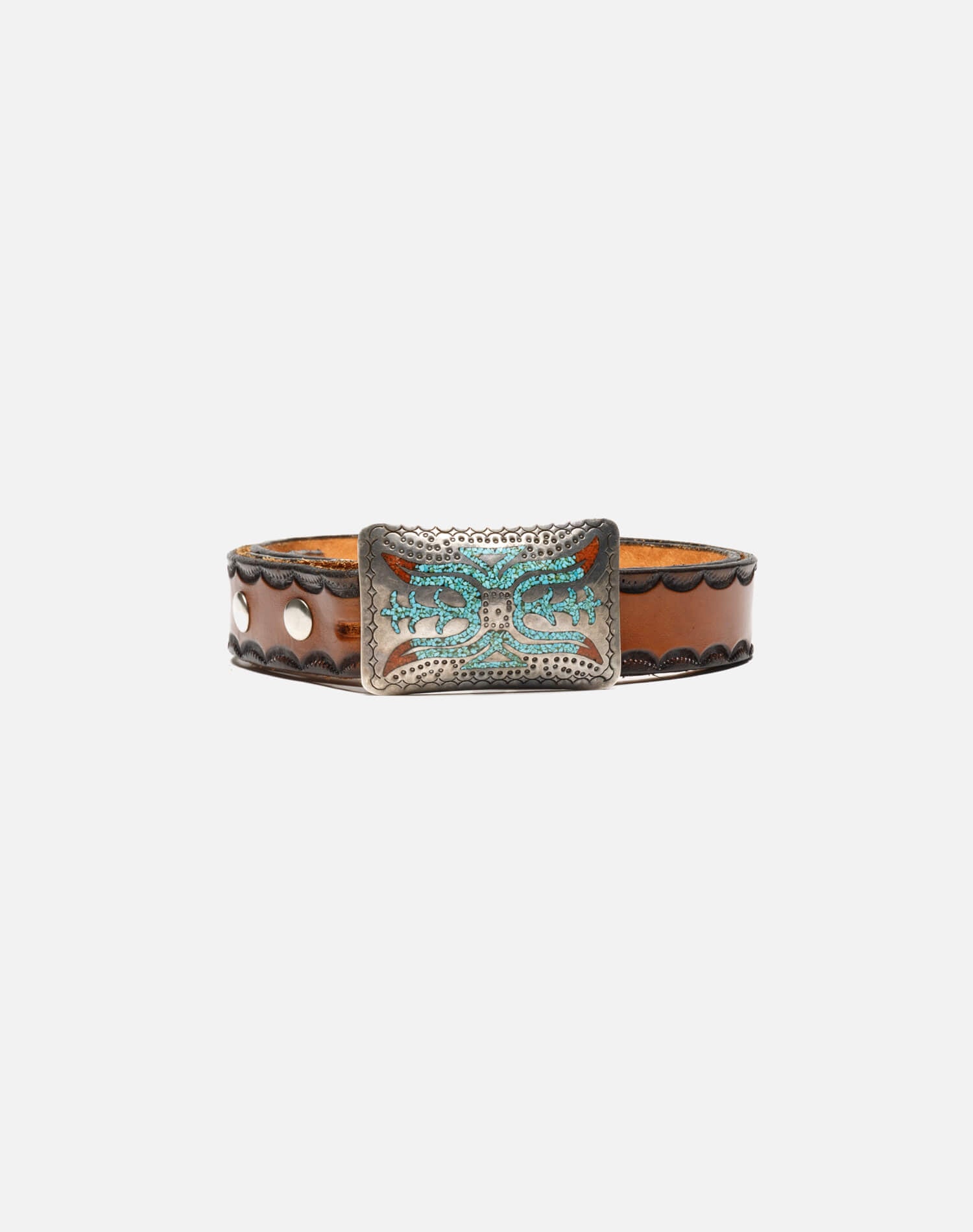 60s Zuni Inlaid Turquoise Coral Belt