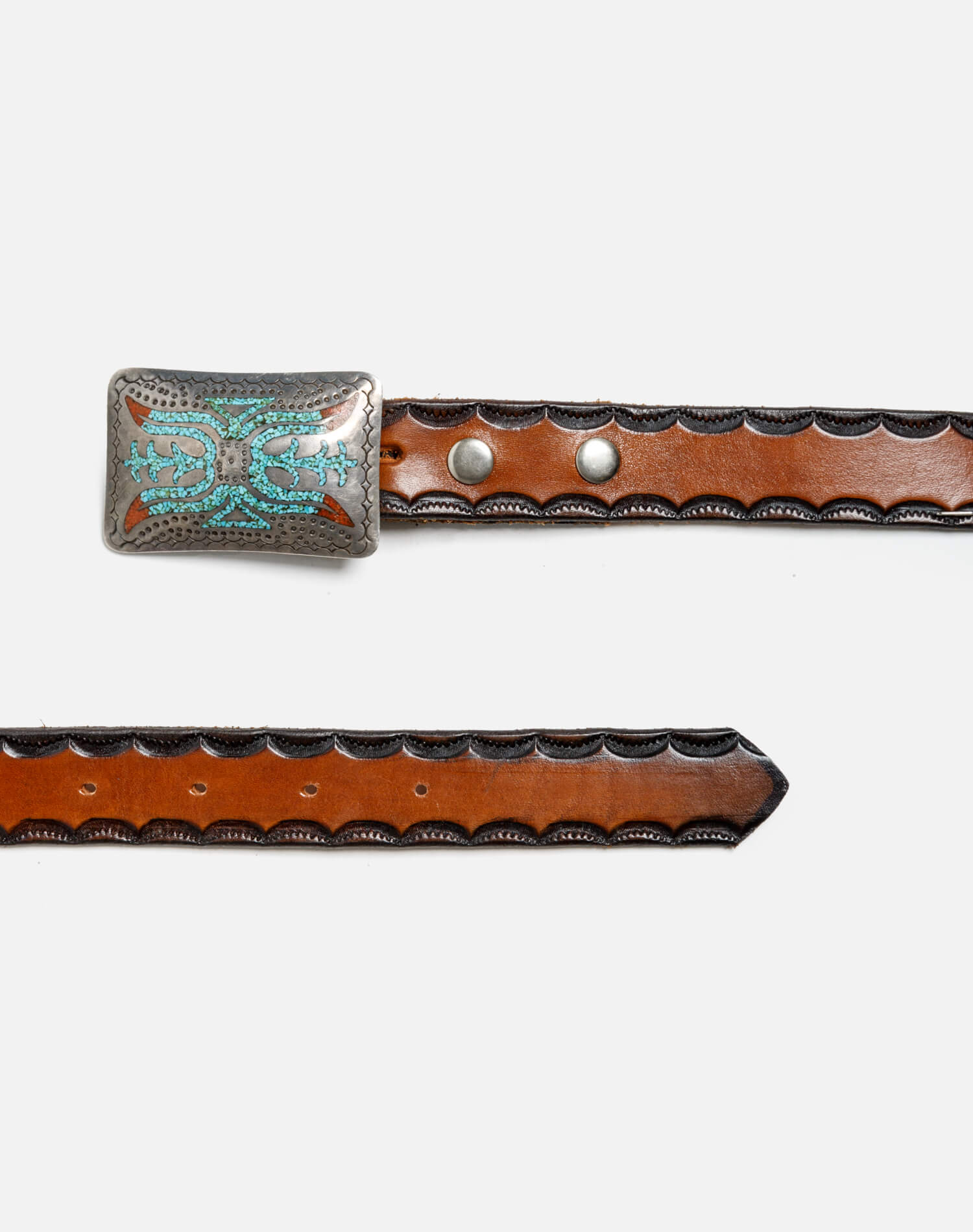 60s Zuni Inlaid Turquoise Coral Belt