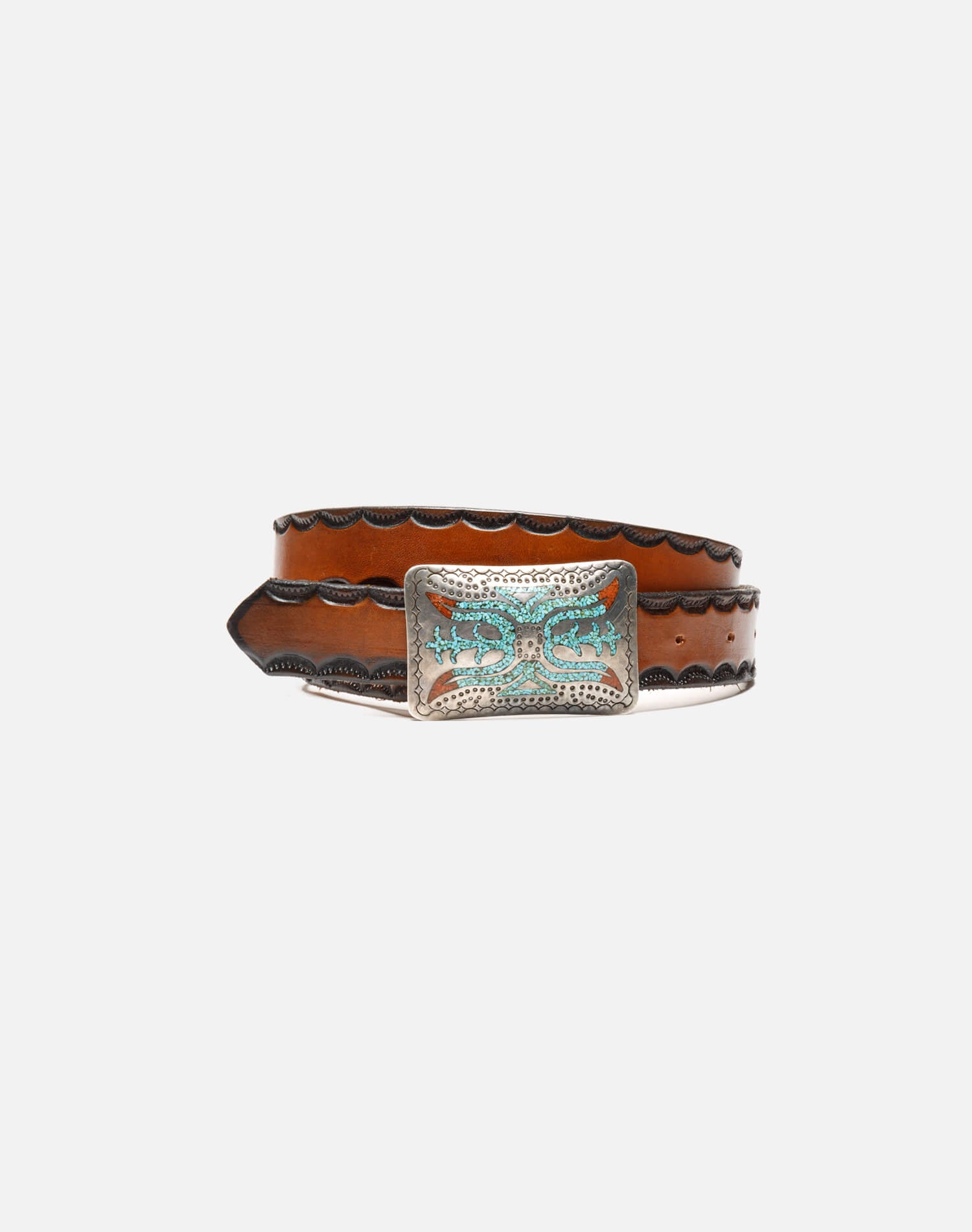 60s Zuni Inlaid Turquoise Coral Belt