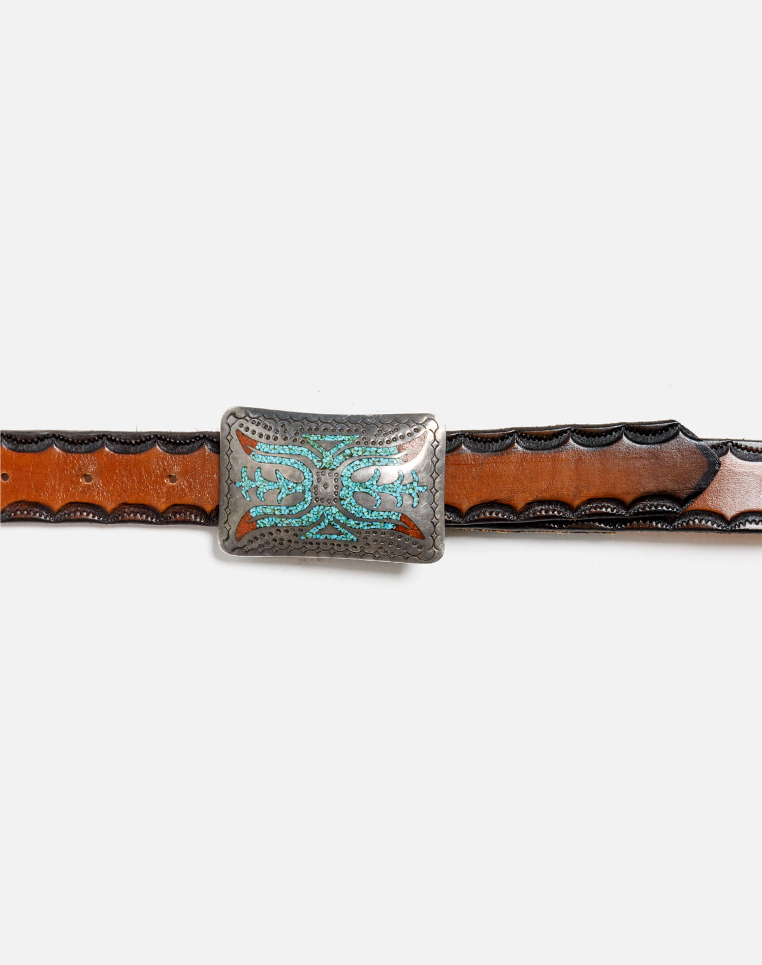 60s Zuni Inlaid Turquoise Coral Belt