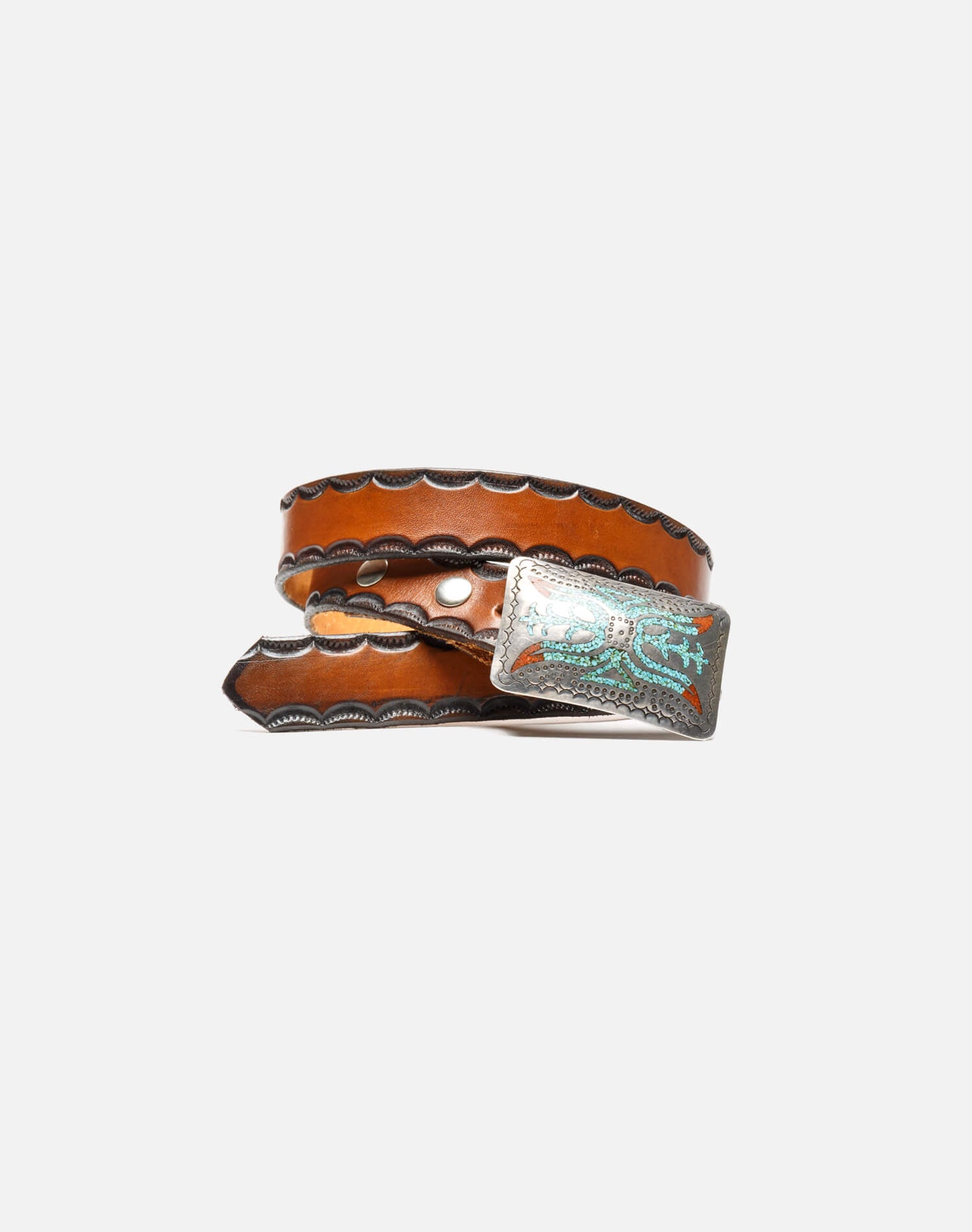 60s Zuni Inlaid Turquoise Coral Belt