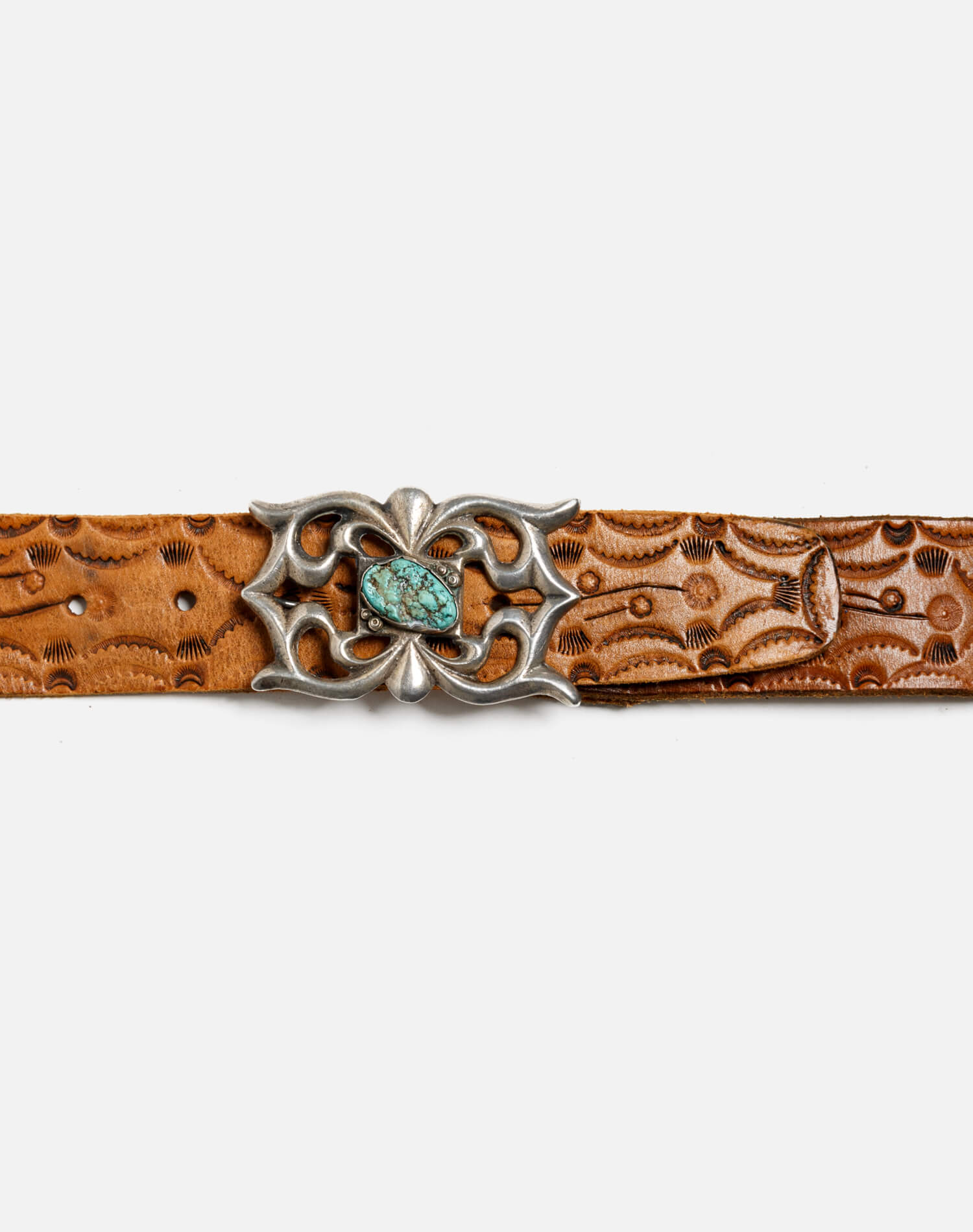 80s Sterling Navajo Turquoise Sand Cast Belt