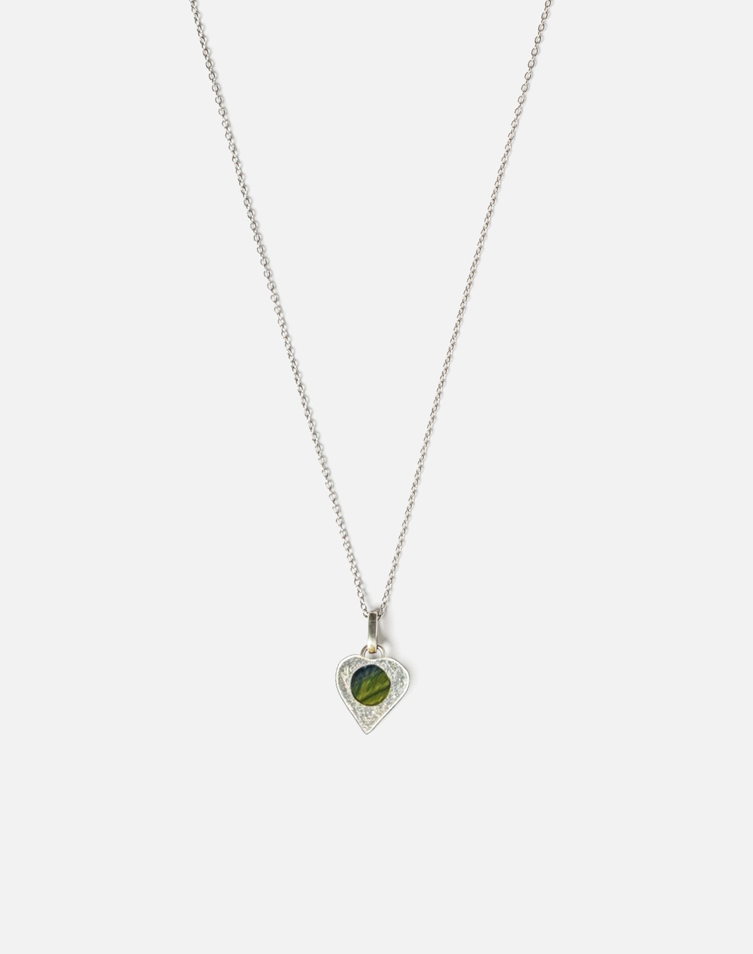 70s Heart Pendant with Stone Inlay Necklace -#1043