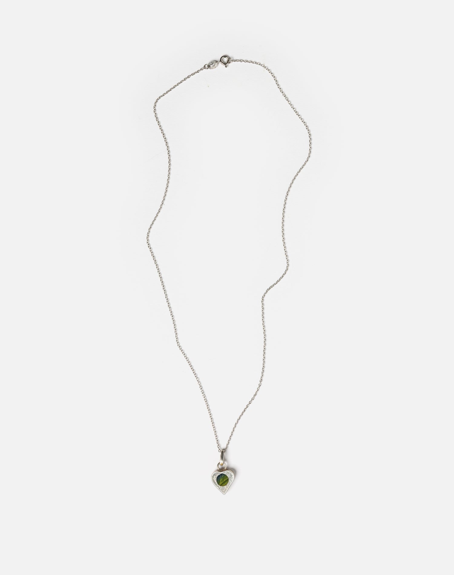 70s Heart Pendant with Stone Inlay Necklace -#1043
