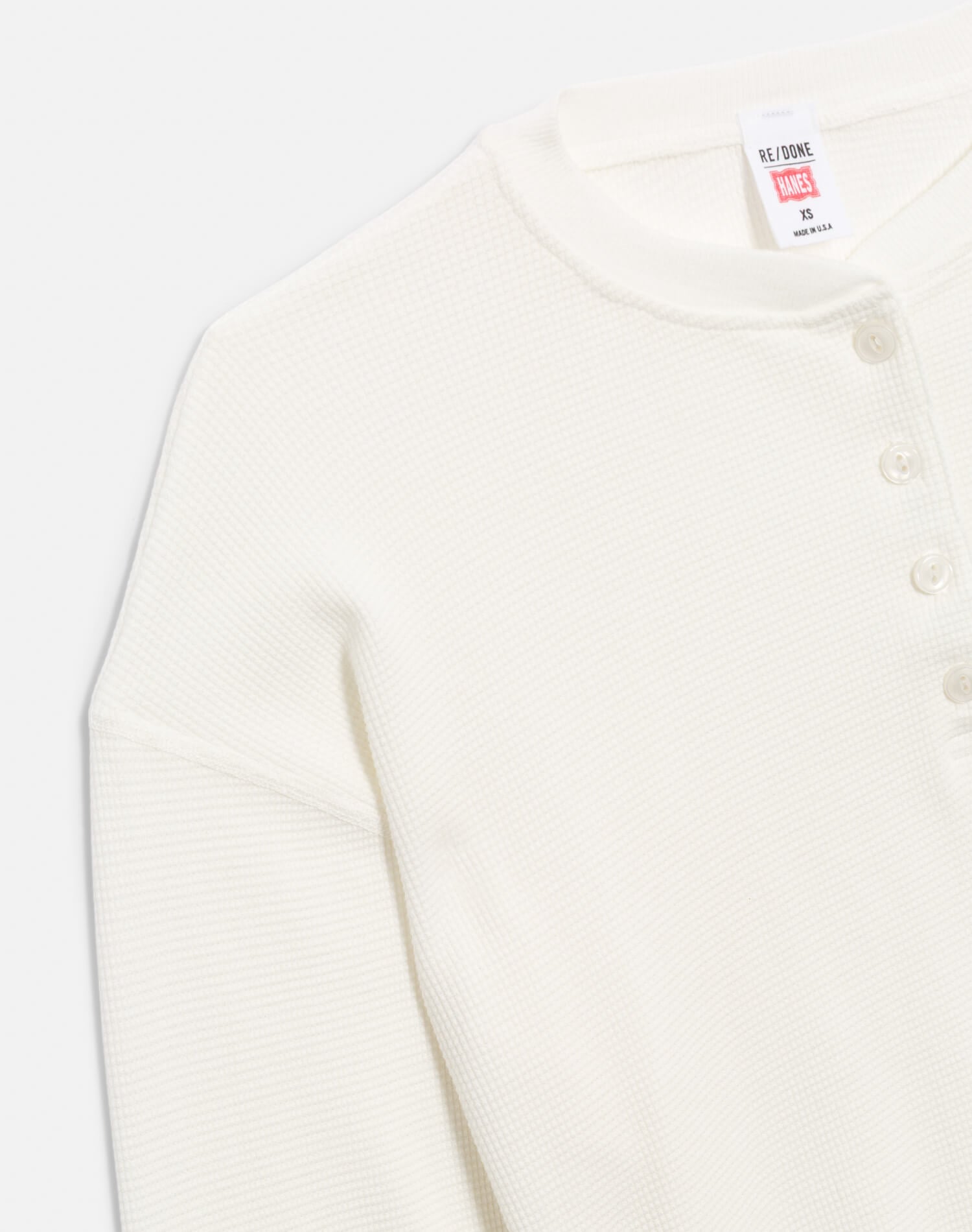 Hanes Waffle Boxy Henley - Off White