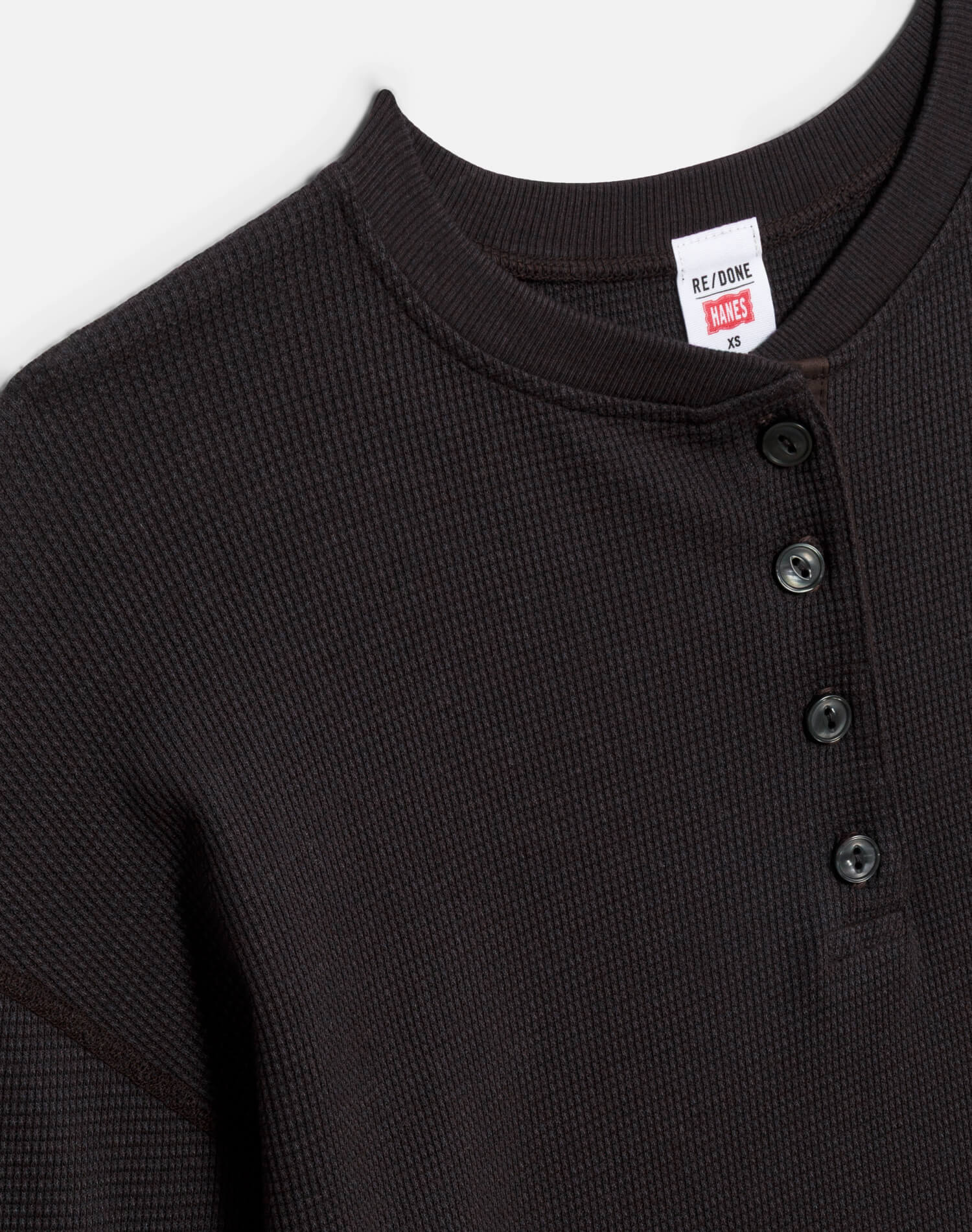 Hanes Waffle Boxy Henley - Washed Black