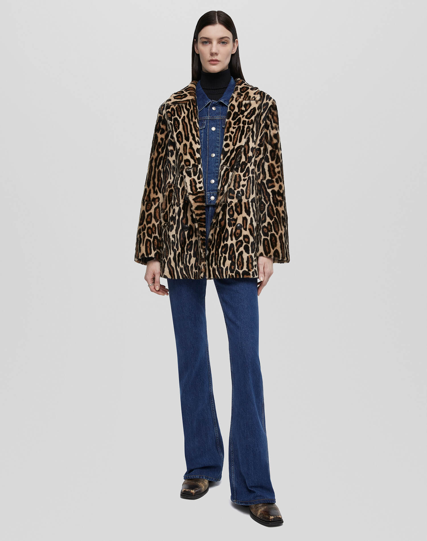 Leopard Shearling Peacoat - Leopard Print