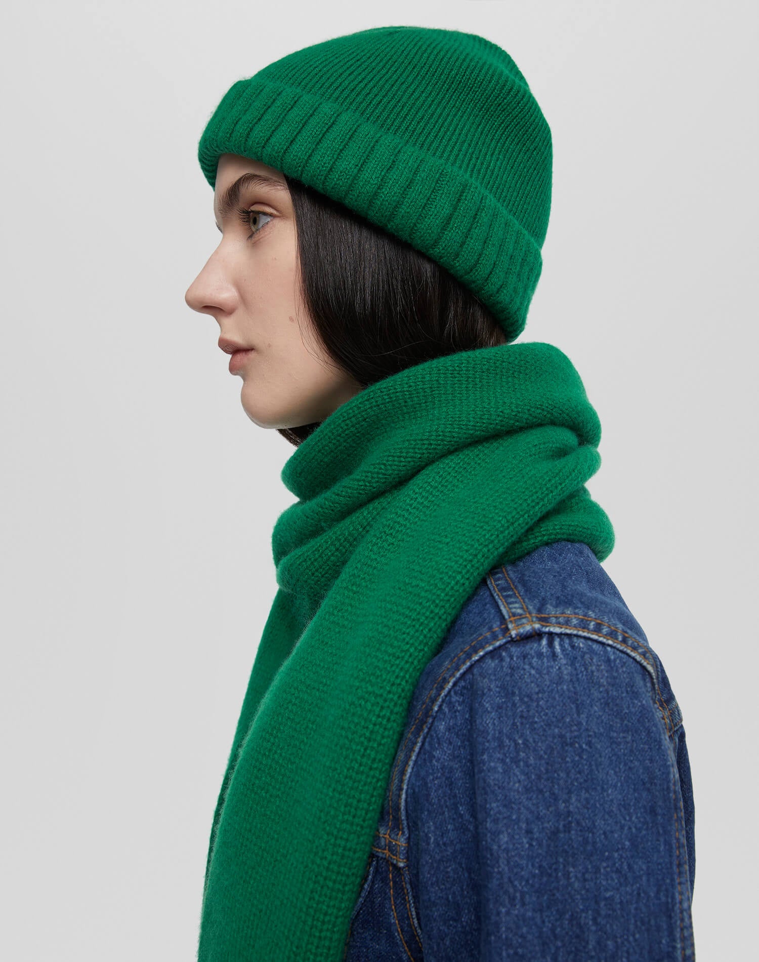 Cashmere Rib Beanie - Grass Green